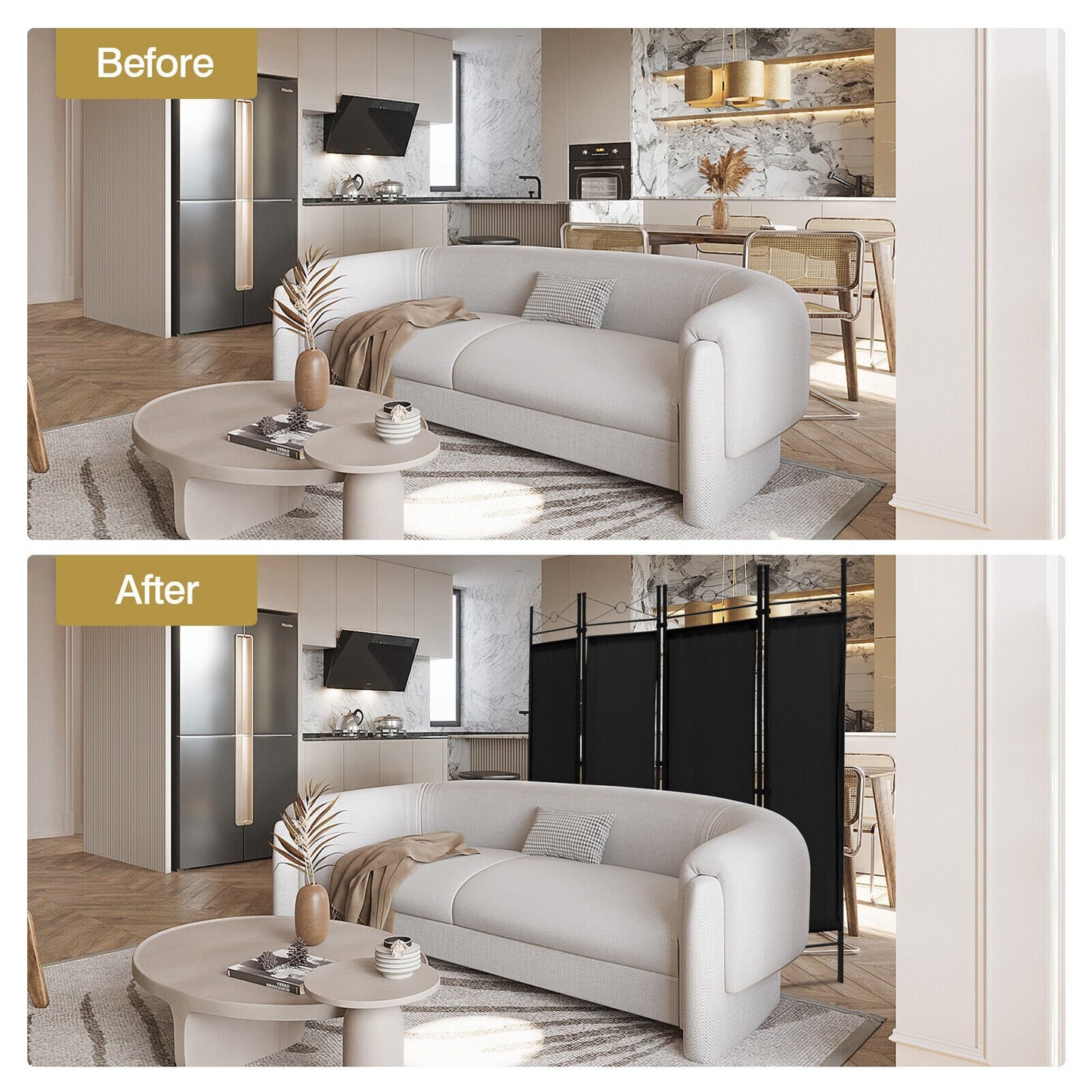 6 Foot 4 Panel Freestanding Folding Privacy Divider Screen - Black