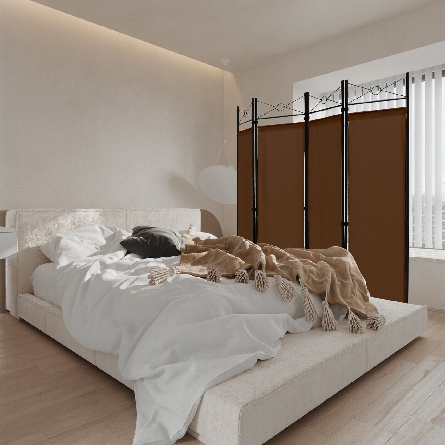 6 Foot 4 Panel Freestanding Folding Privacy Divider Screen - Brown