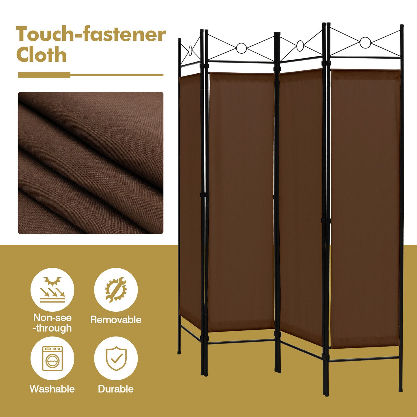 6 Foot 4 Panel Freestanding Folding Privacy Divider Screen - Brown