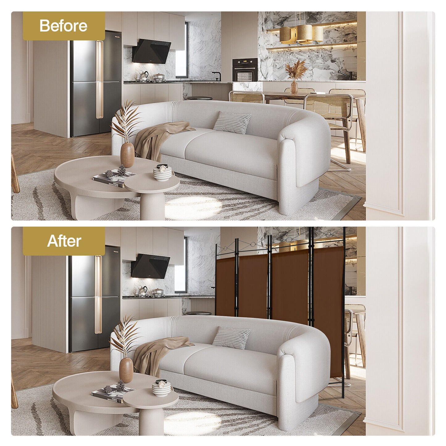 6 Foot 4 Panel Freestanding Folding Privacy Divider Screen - Brown
