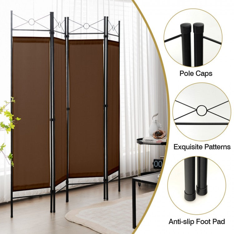 6 Foot 4 Panel Freestanding Folding Privacy Divider Screen - Brown