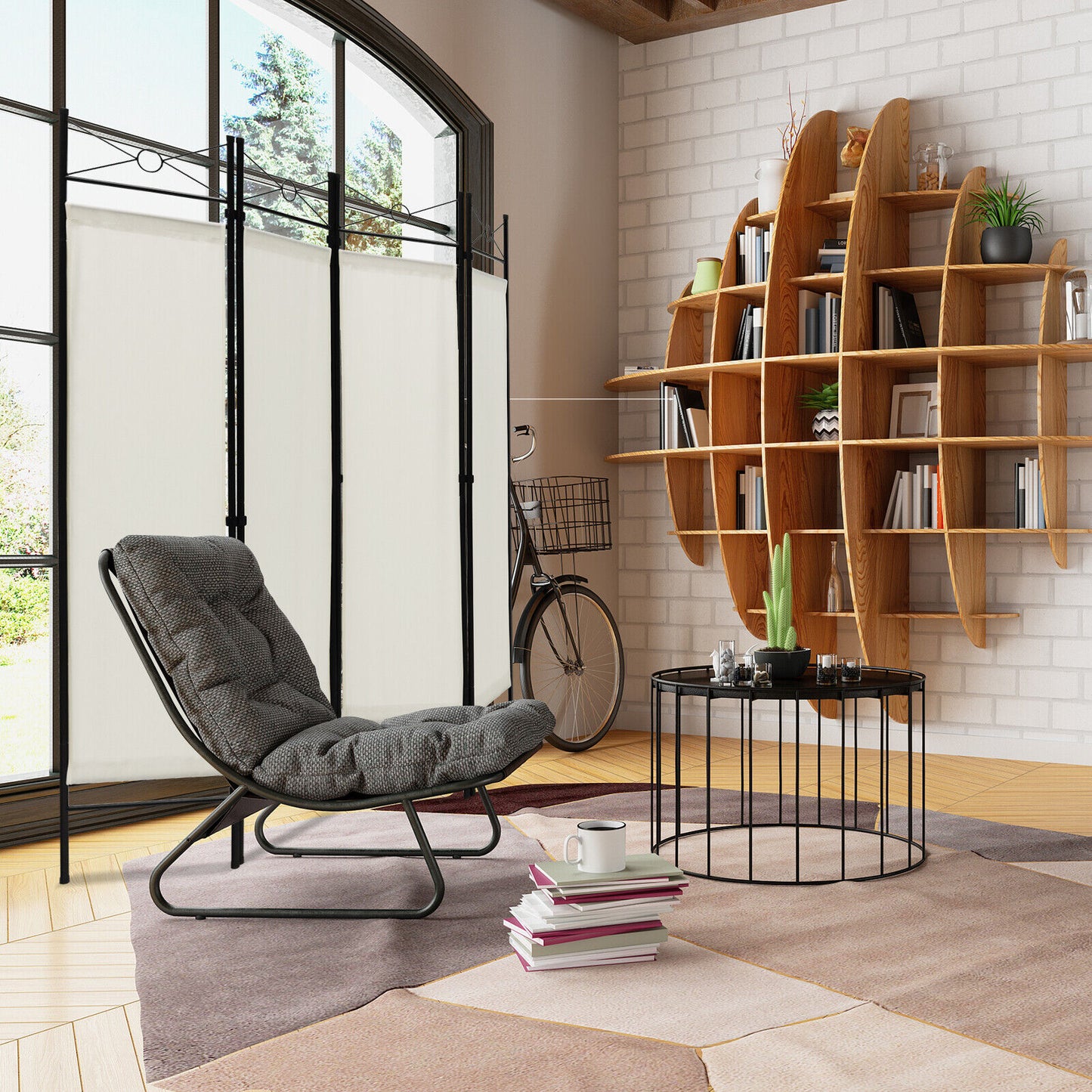 6 Foot 4 Panel Freestanding Folding Privacy Divider Screen - White