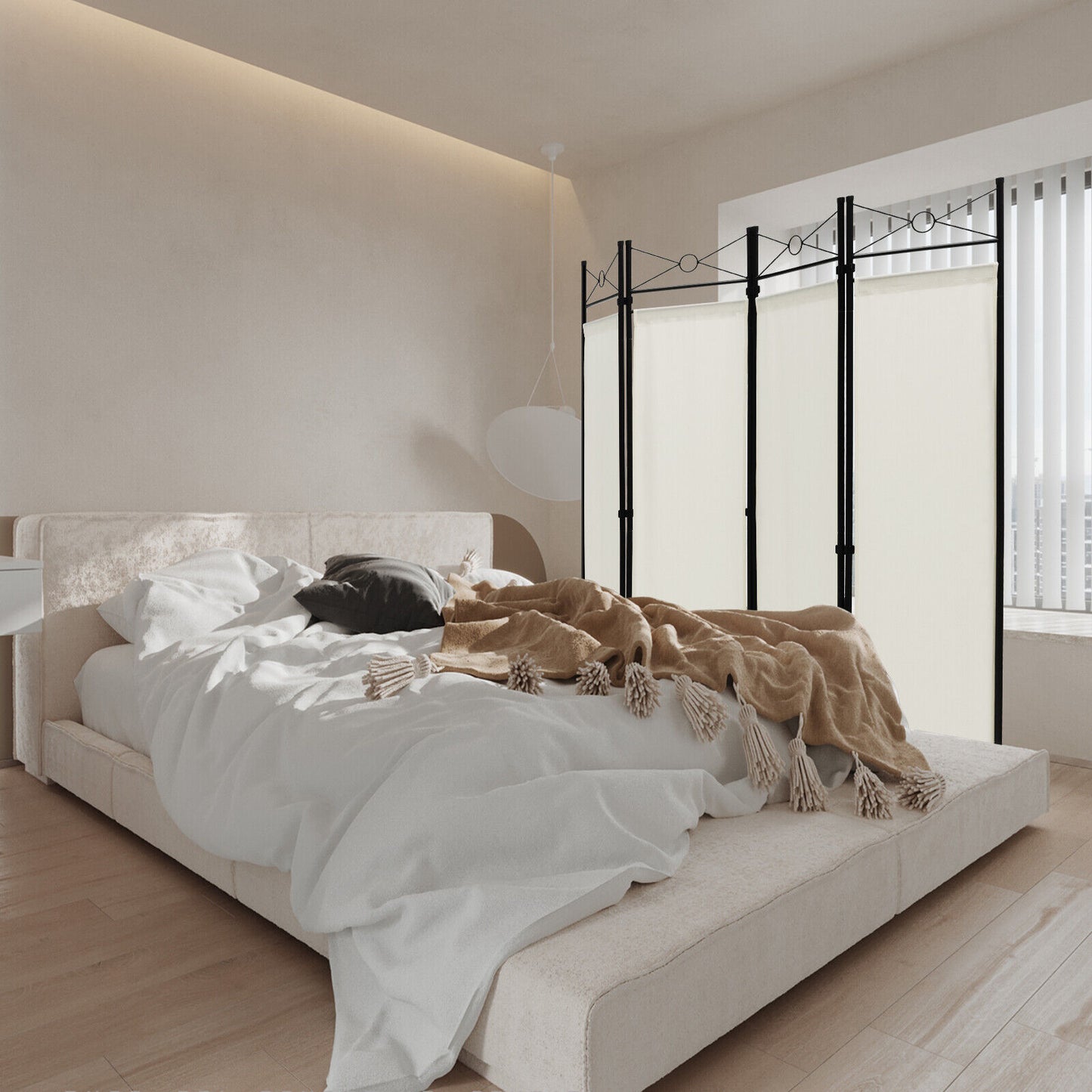 6 Foot 4 Panel Freestanding Folding Privacy Divider Screen - White