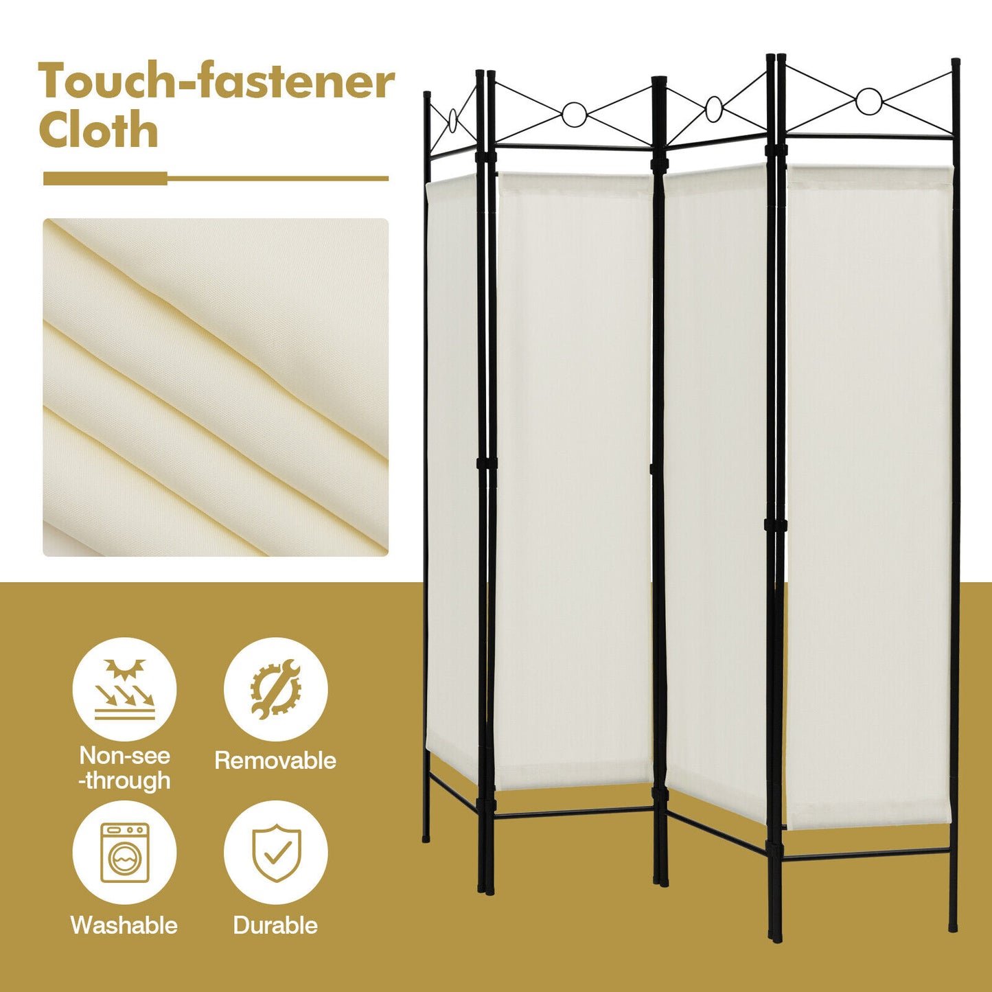 6 Foot 4 Panel Freestanding Folding Privacy Divider Screen - White