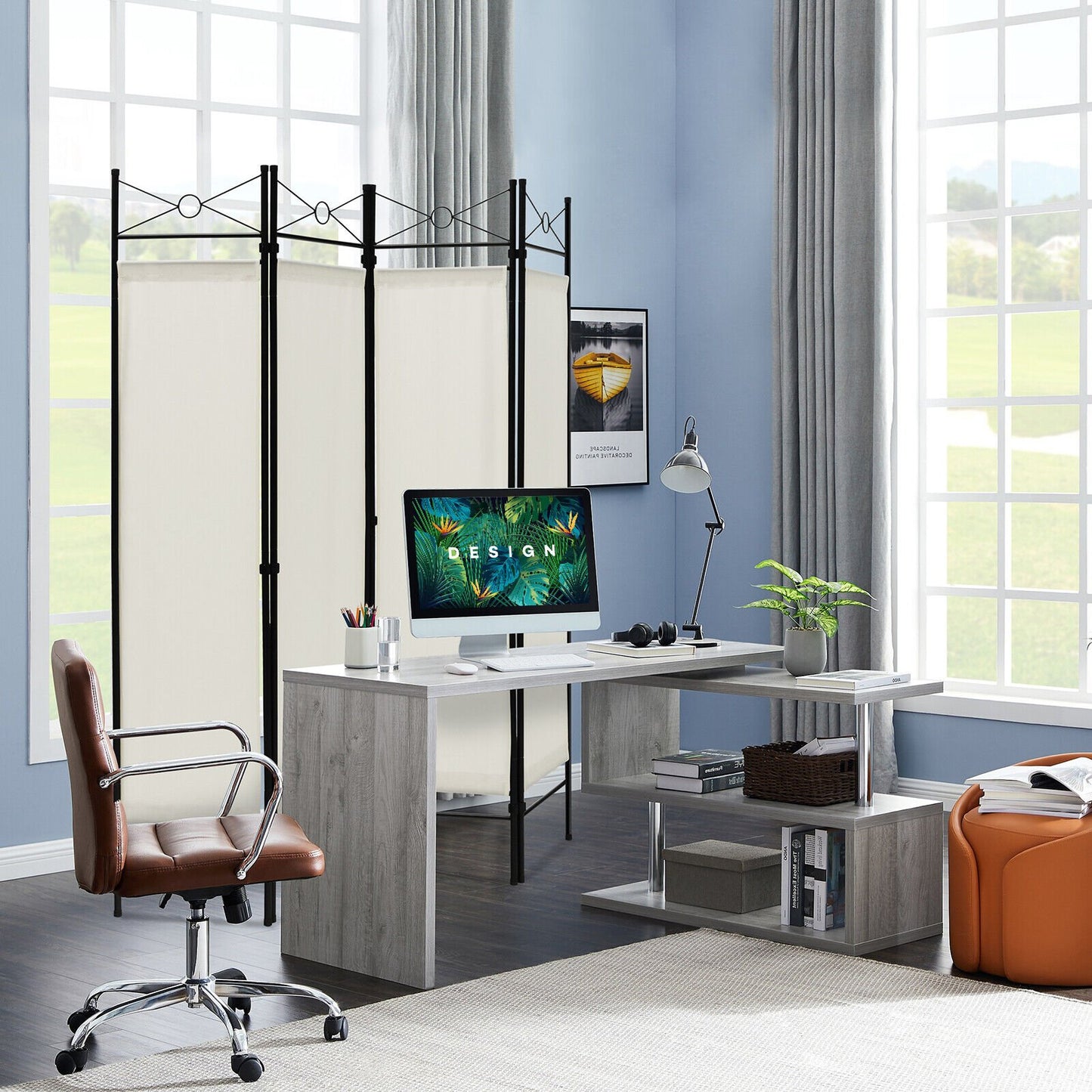 6 Foot 4 Panel Freestanding Folding Privacy Divider Screen - White