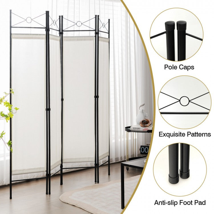 6 Foot 4 Panel Freestanding Folding Privacy Divider Screen - White
