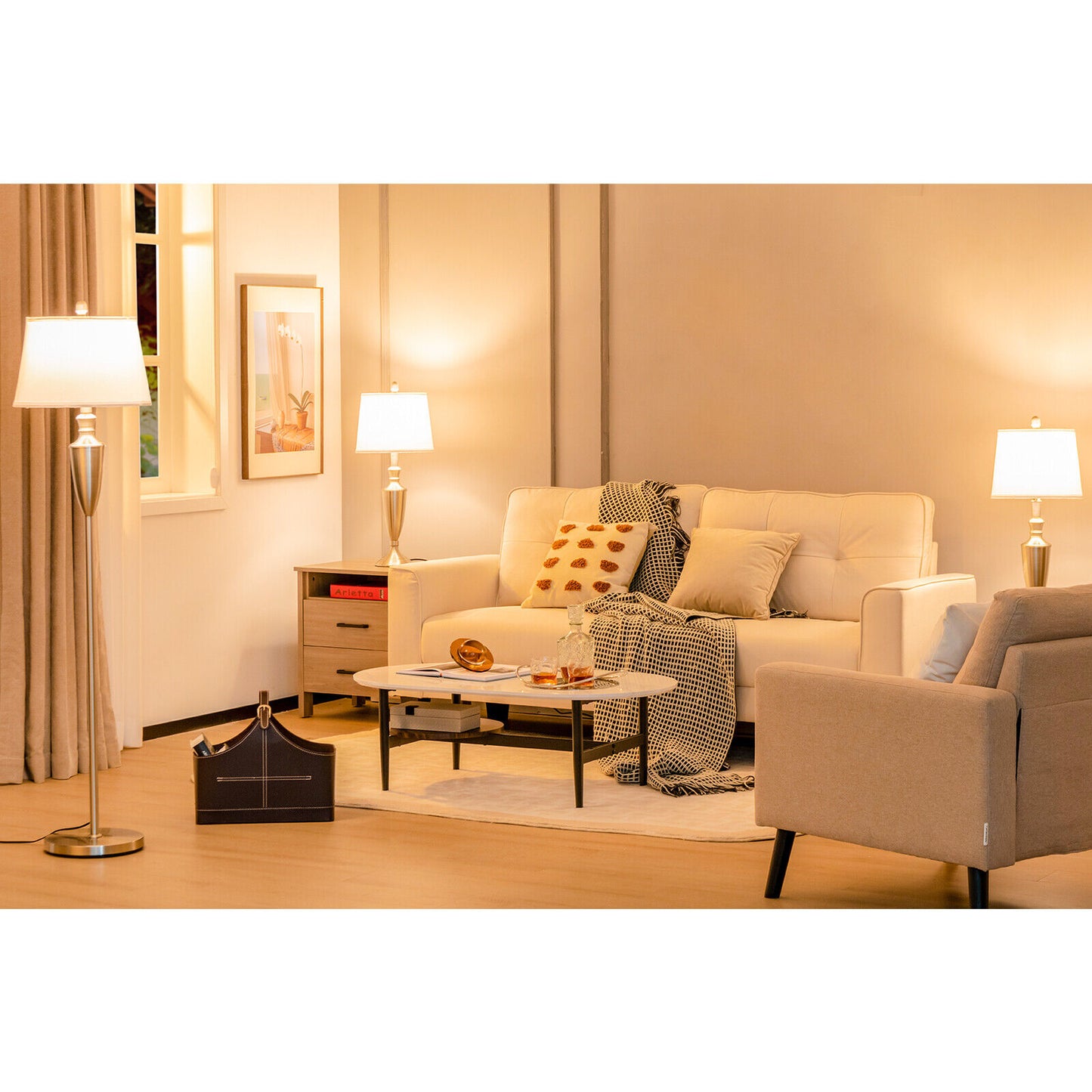 3 Piece Modern Lamp Set with 1 Floor Lamp and 2 Table Lamps for Any Space