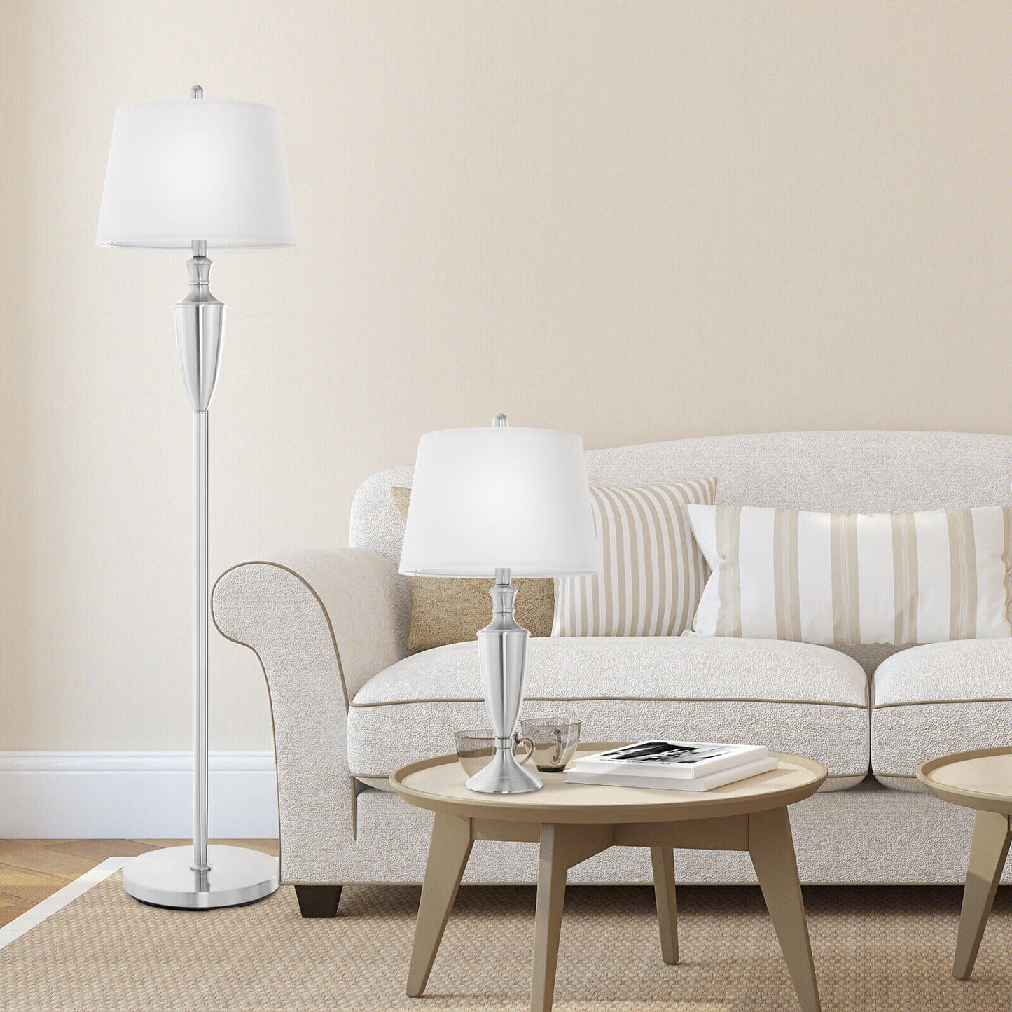 3 Piece Modern Lamp Set with 1 Floor Lamp and 2 Table Lamps for Any Space