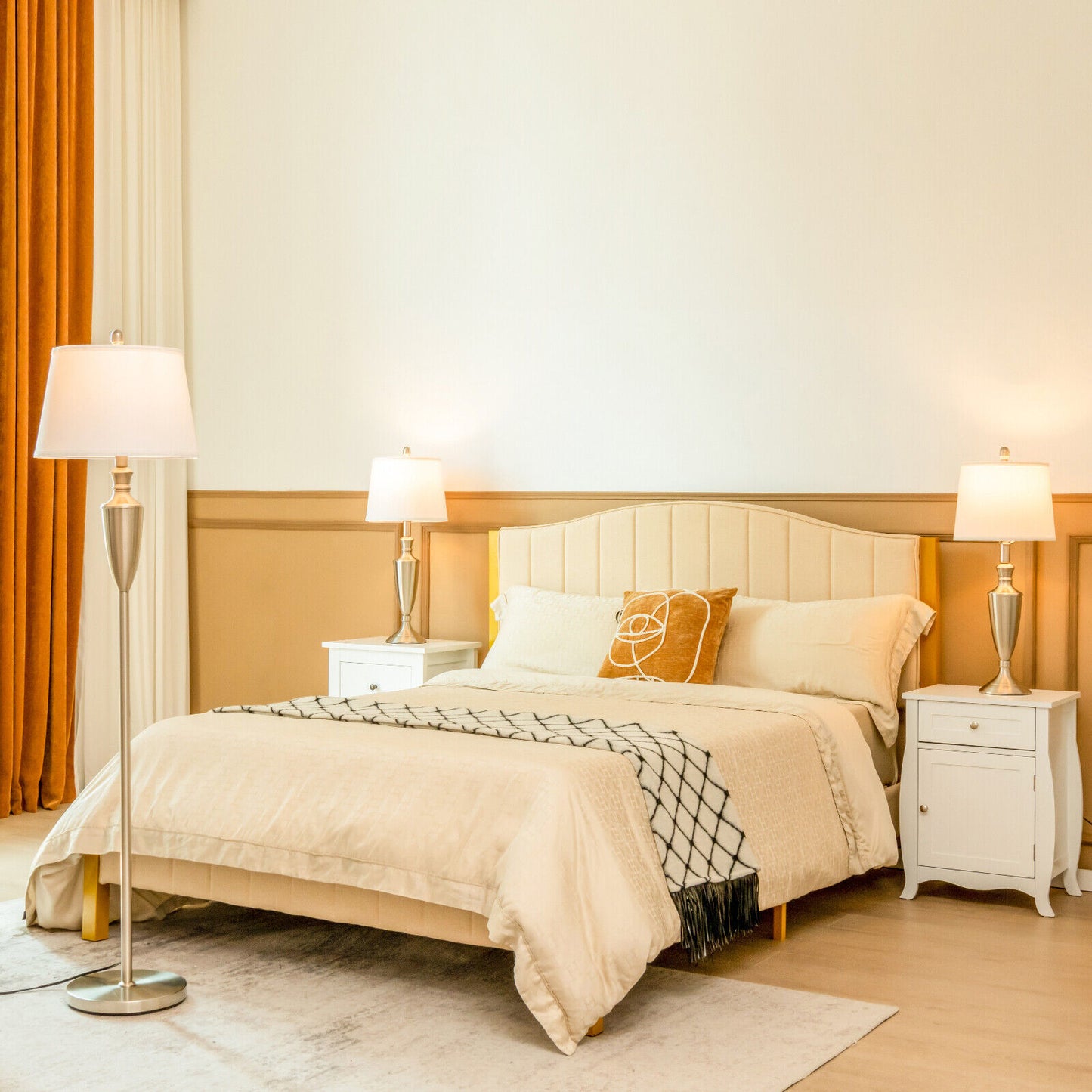 3 Piece Modern Lamp Set with 1 Floor Lamp and 2 Table Lamps for Any Space