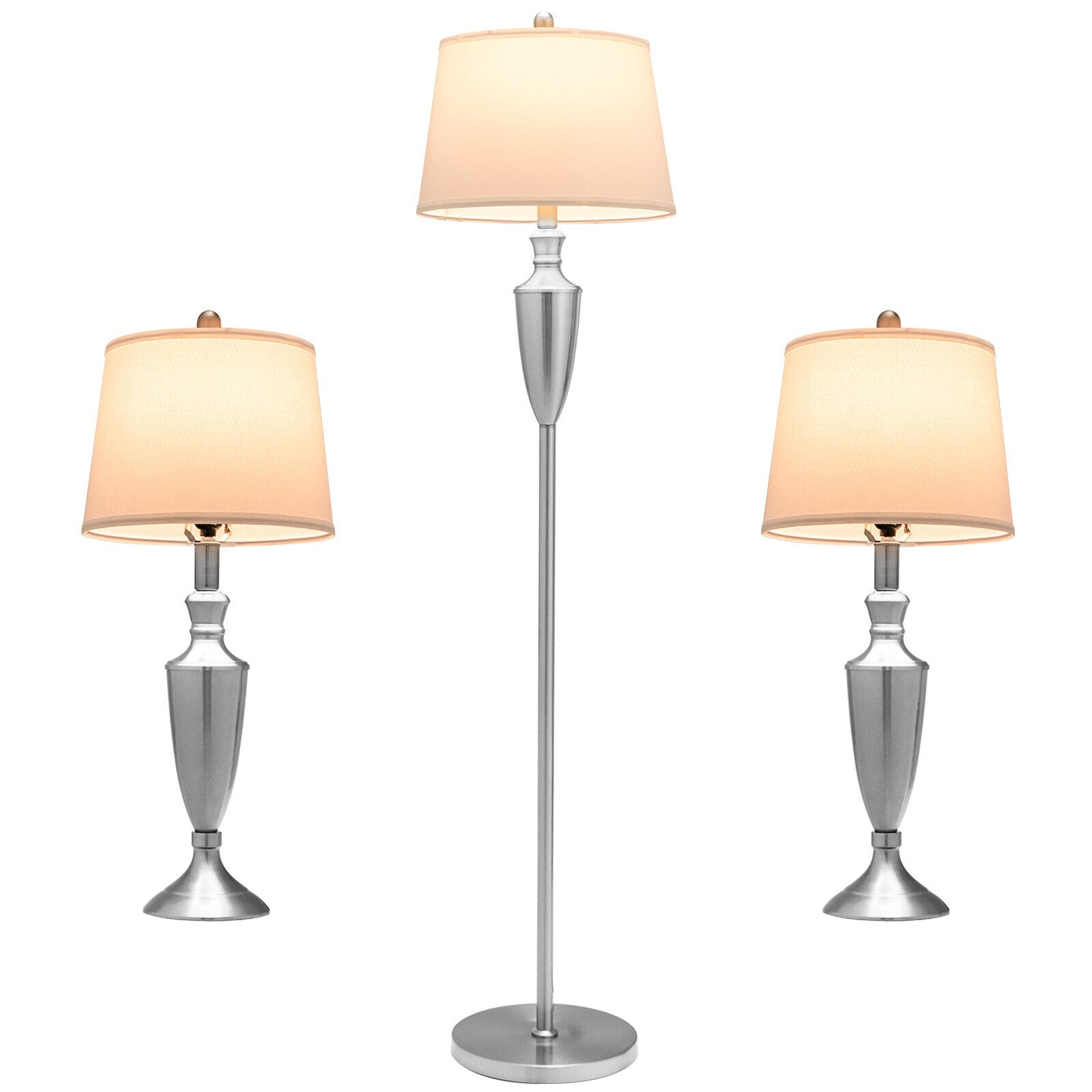 3 Piece Modern Lamp Set with 1 Floor Lamp and 2 Table Lamps for Any Space