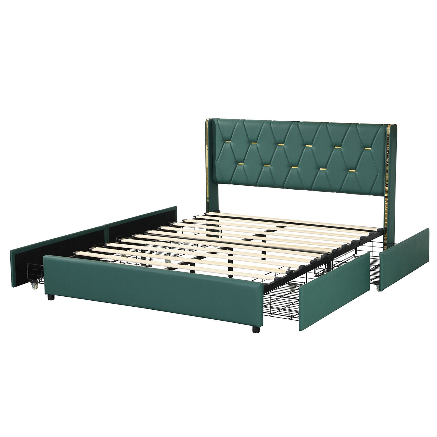 Luxurious PU Leather Upholstered Bed Frame with 4 Storage Drawers – Full/Queen Size
