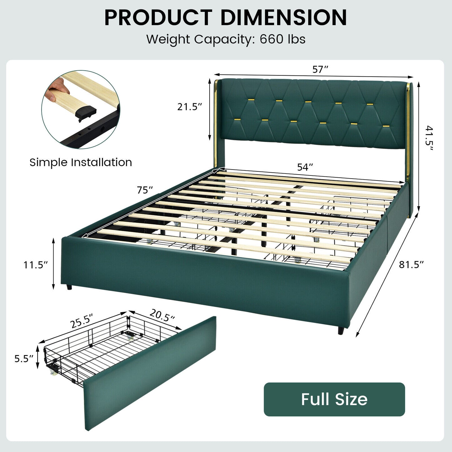 Luxurious PU Leather Upholstered Bed Frame with 4 Storage Drawers – Full/Queen Size