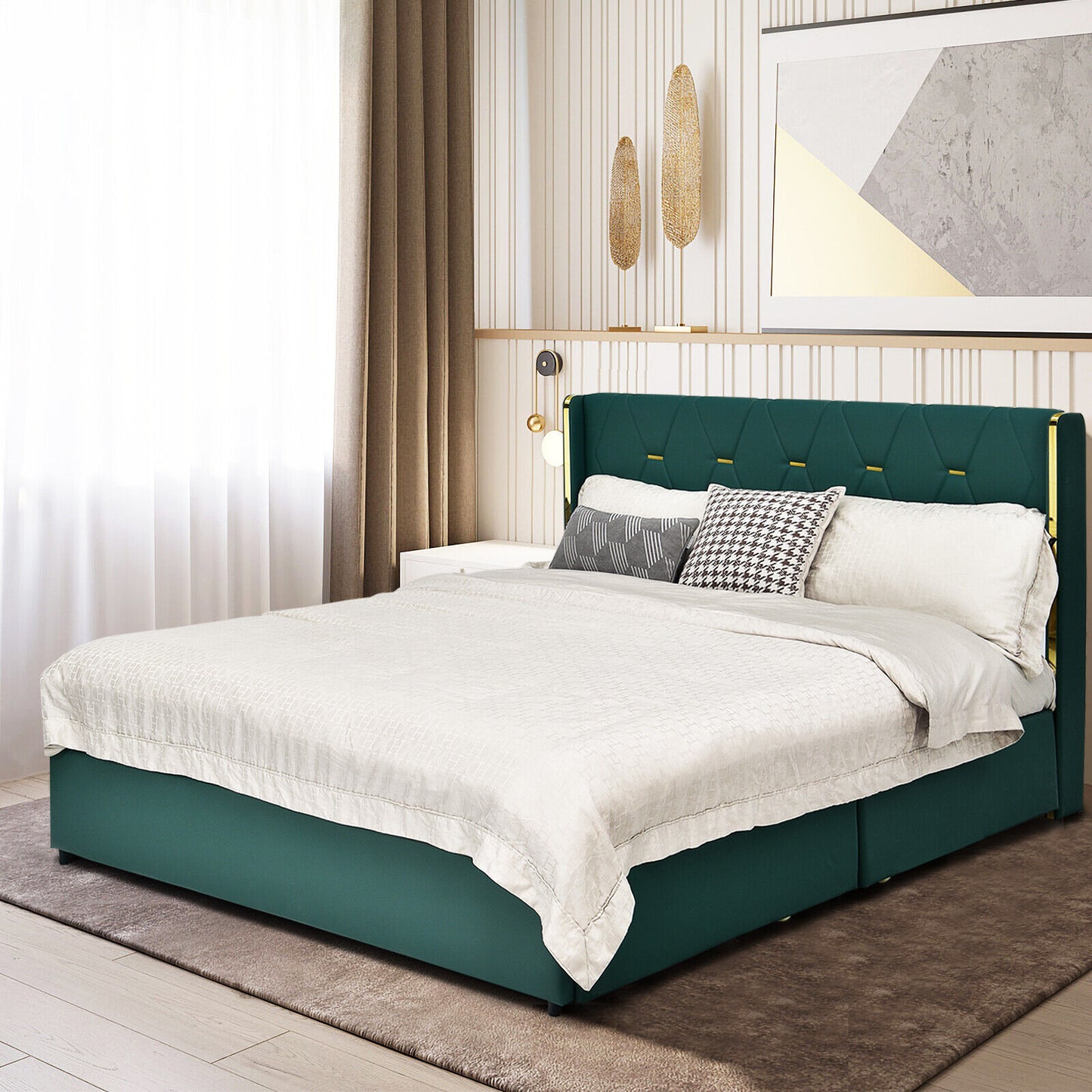 Luxurious PU Leather Upholstered Bed Frame with 4 Storage Drawers – Full/Queen Size