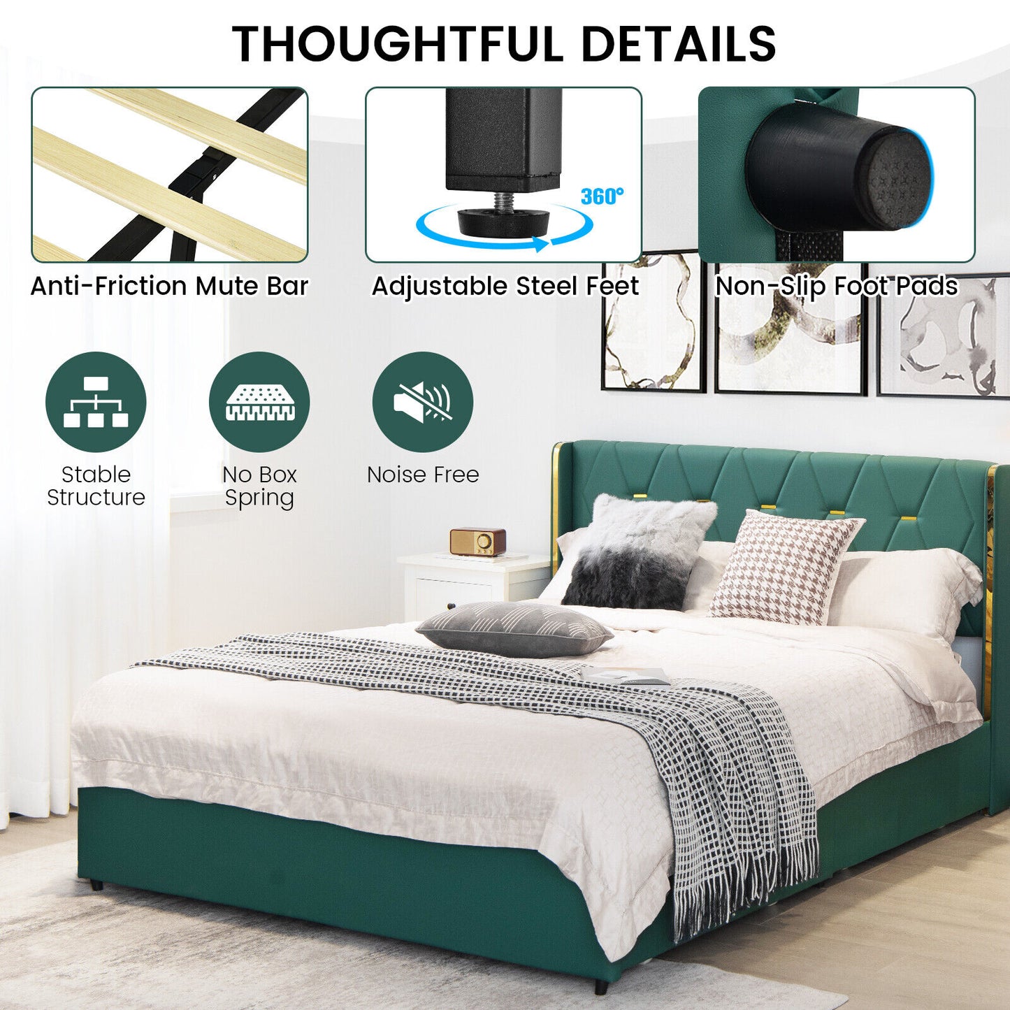 Luxurious PU Leather Upholstered Bed Frame with 4 Storage Drawers – Full/Queen Size