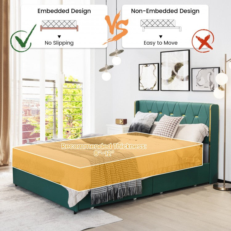 Luxurious PU Leather Upholstered Bed Frame with 4 Storage Drawers – Full/Queen Size