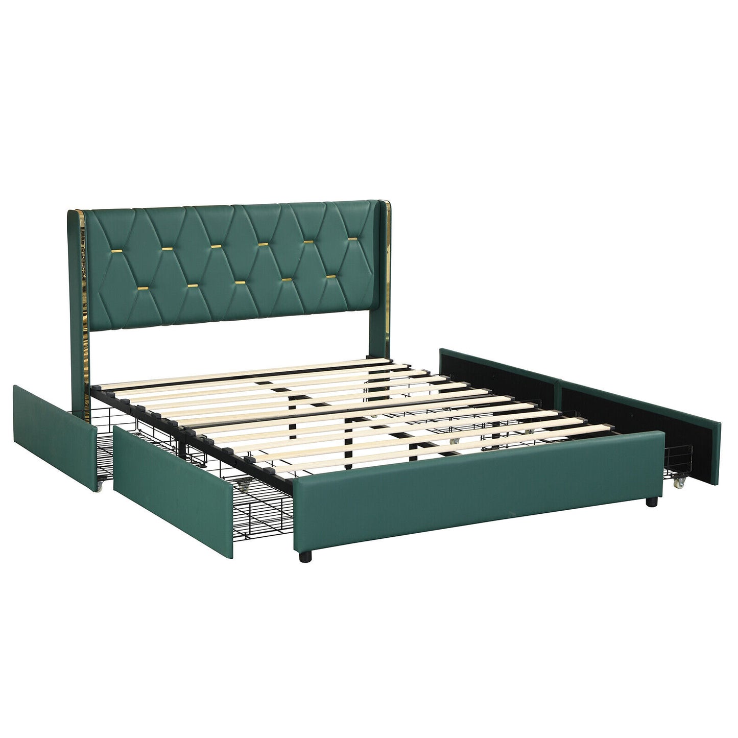 Luxurious PU Leather Upholstered Bed Frame with 4 Storage Drawers – Full/Queen Size