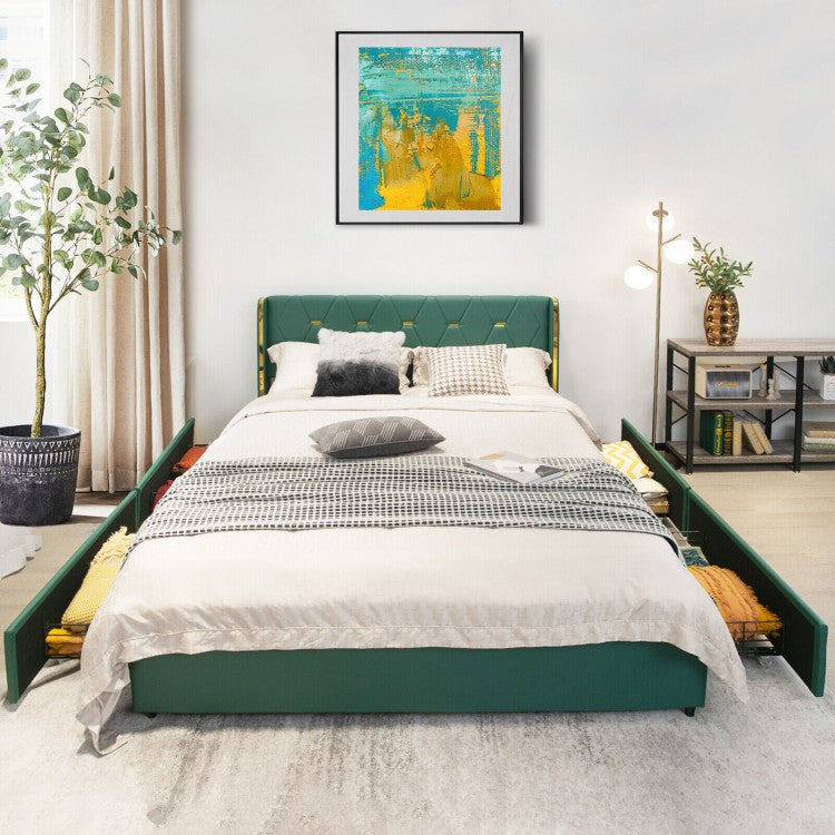 Luxurious PU Leather Upholstered Bed Frame with 4 Storage Drawers – Full/Queen Size