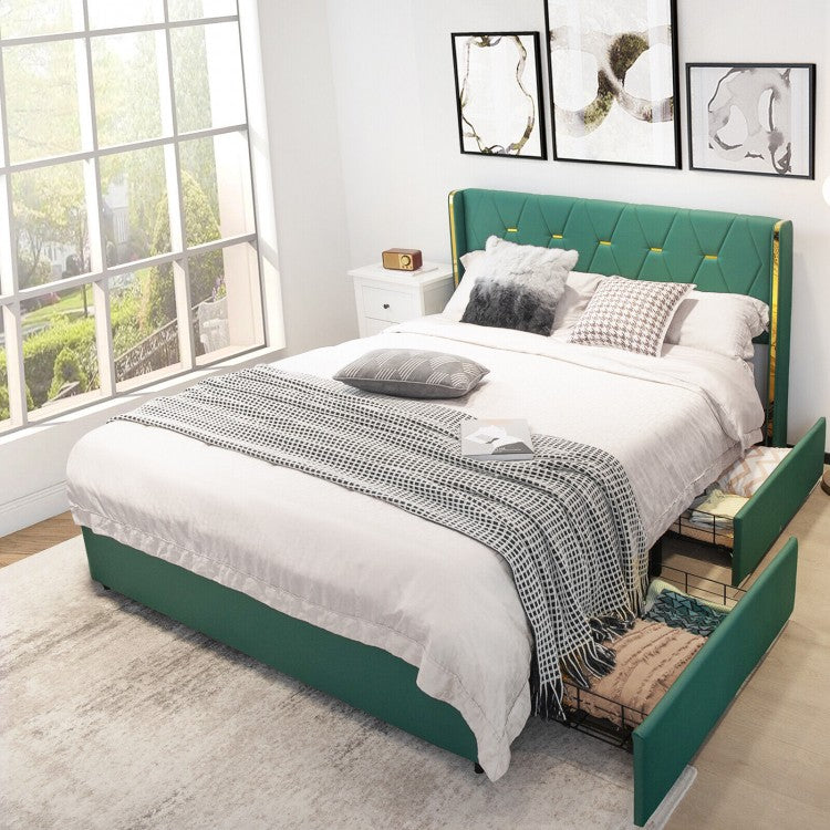 Luxurious PU Leather Upholstered Bed Frame with 4 Storage Drawers – Full/Queen Size