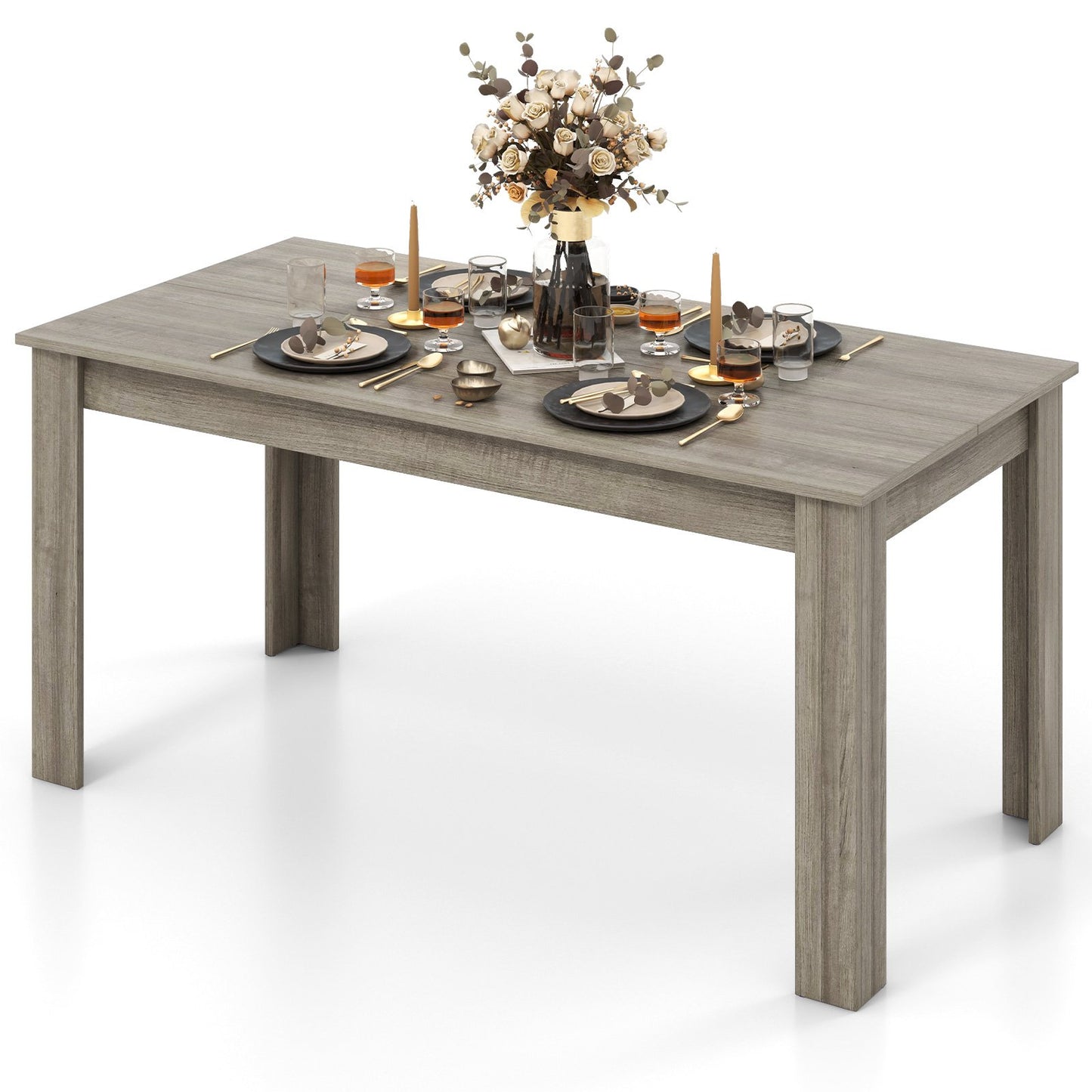 Modern 63 Inch Rectangular Dining Table with Light Grey Engineered Wood Top