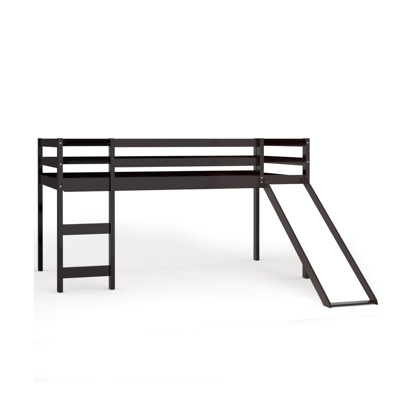 Sturdy Twin Size Wooden Loft Bed with Slide - Dark Brown