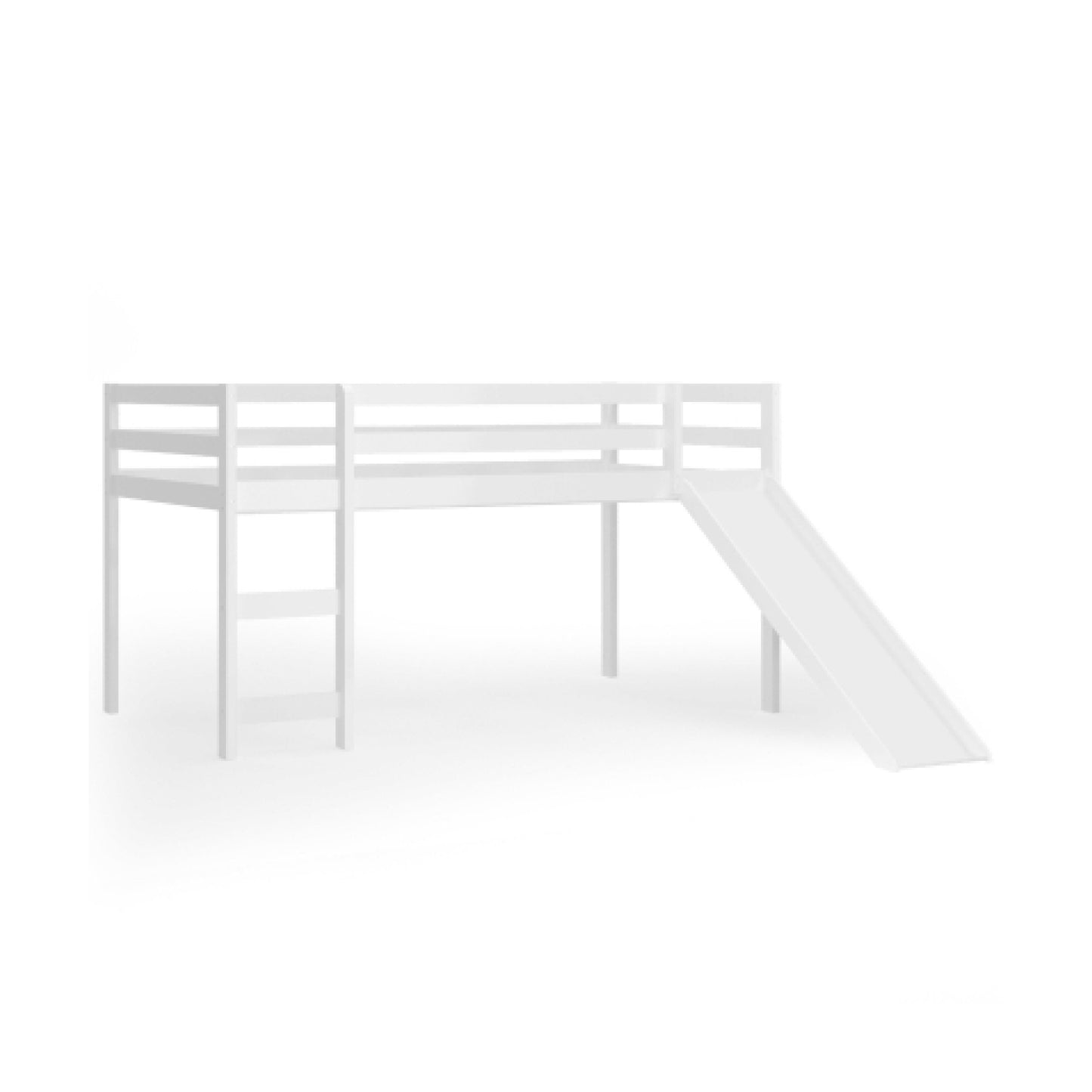 Sturdy Twin Size Wooden Loft Bed with Slide - White