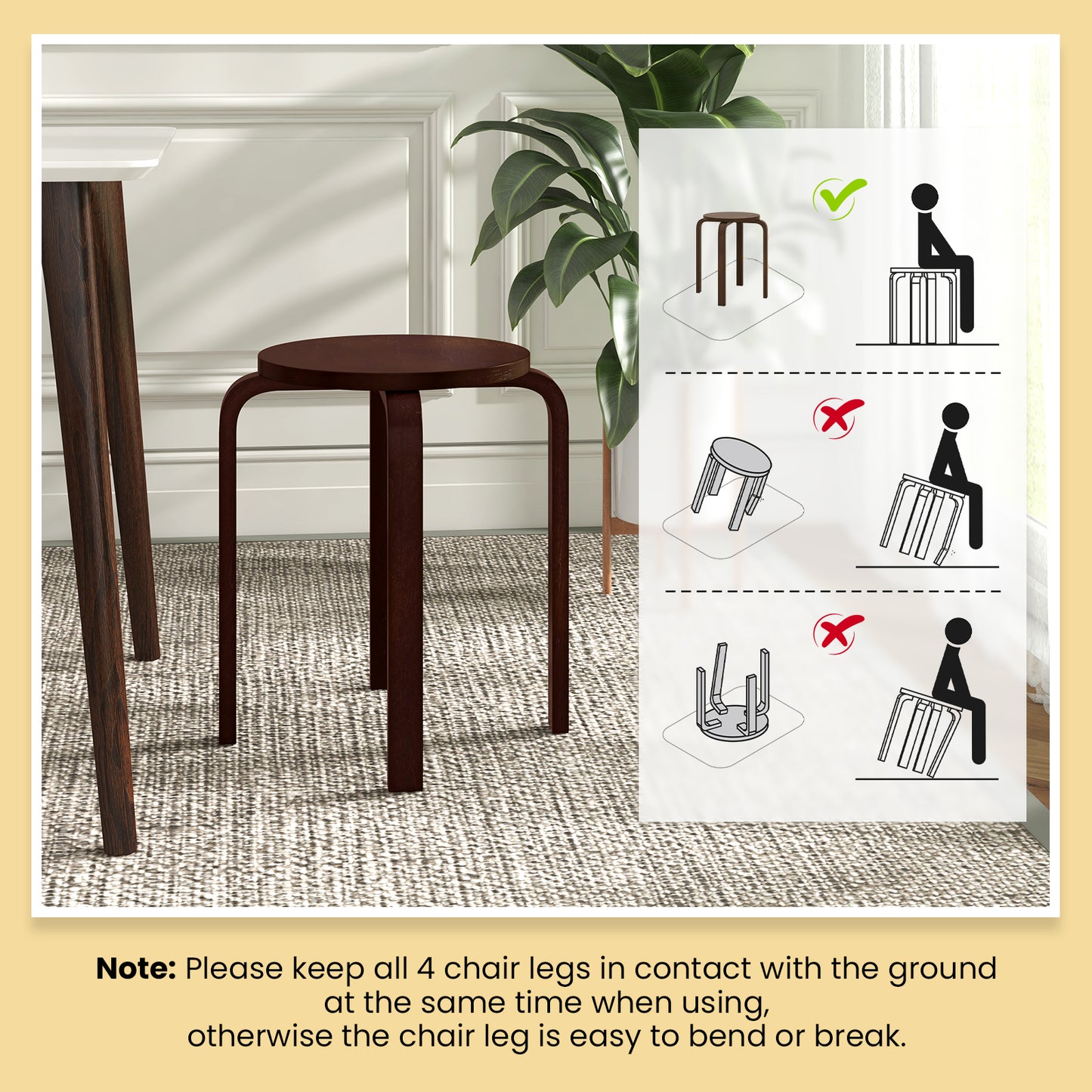 Set of 4 Stackable 18-Inch Bentwood Dining Stools with Round Seat - Dark Brown Finish