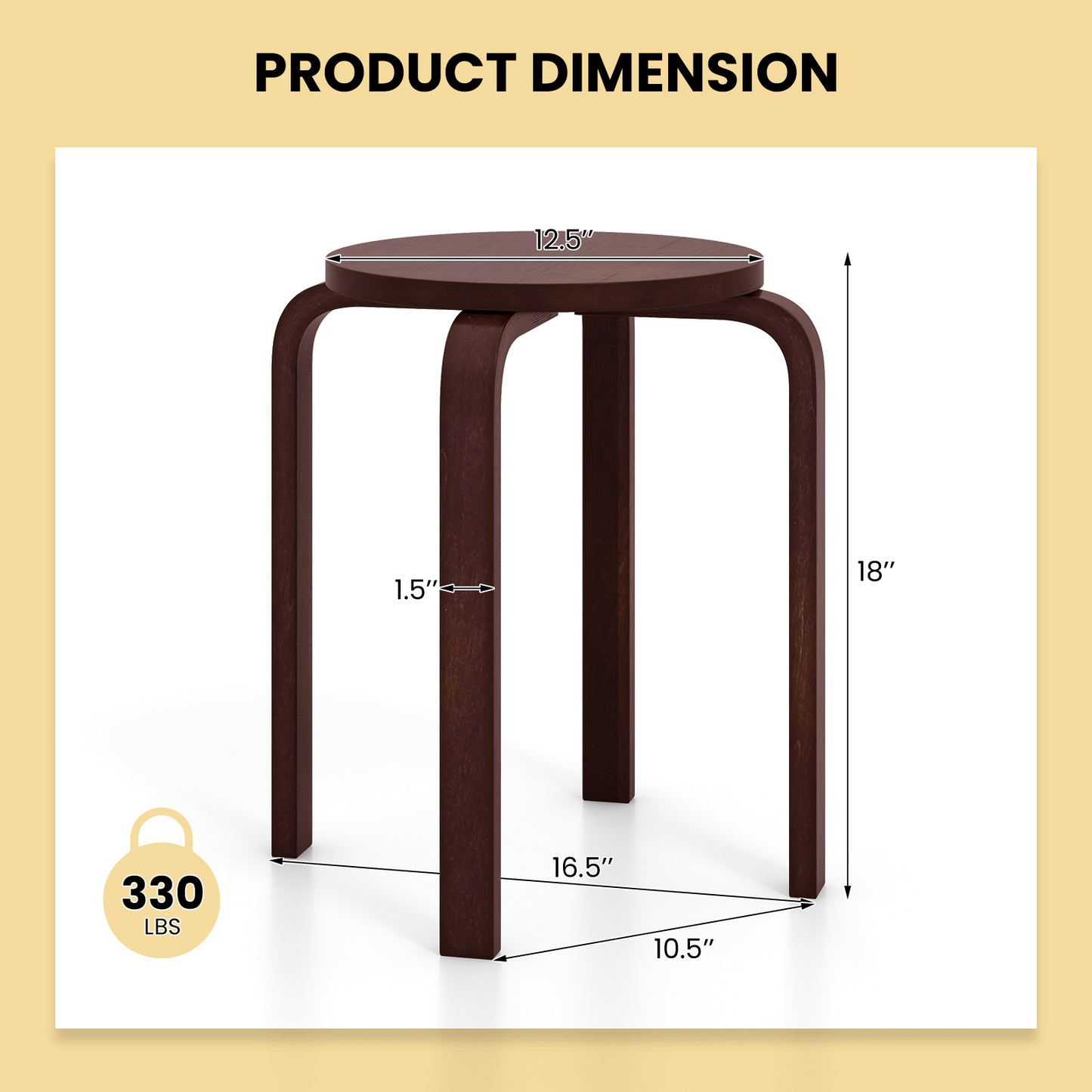 Set of 4 Stackable 18-Inch Bentwood Dining Stools with Round Seat - Dark Brown Finish