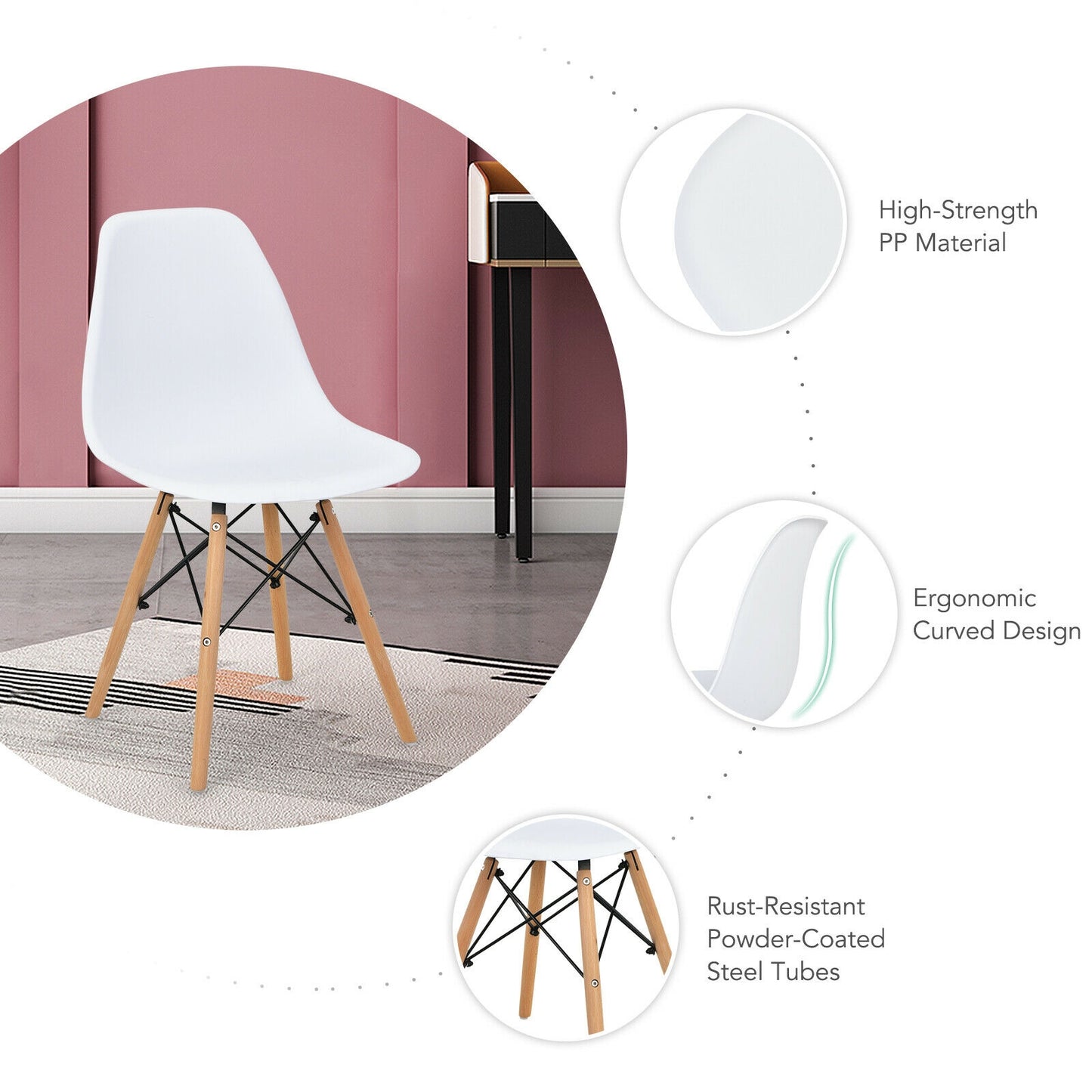 5 Piece Dining Set with Solid Wood Legs in White for Modern Kitchens