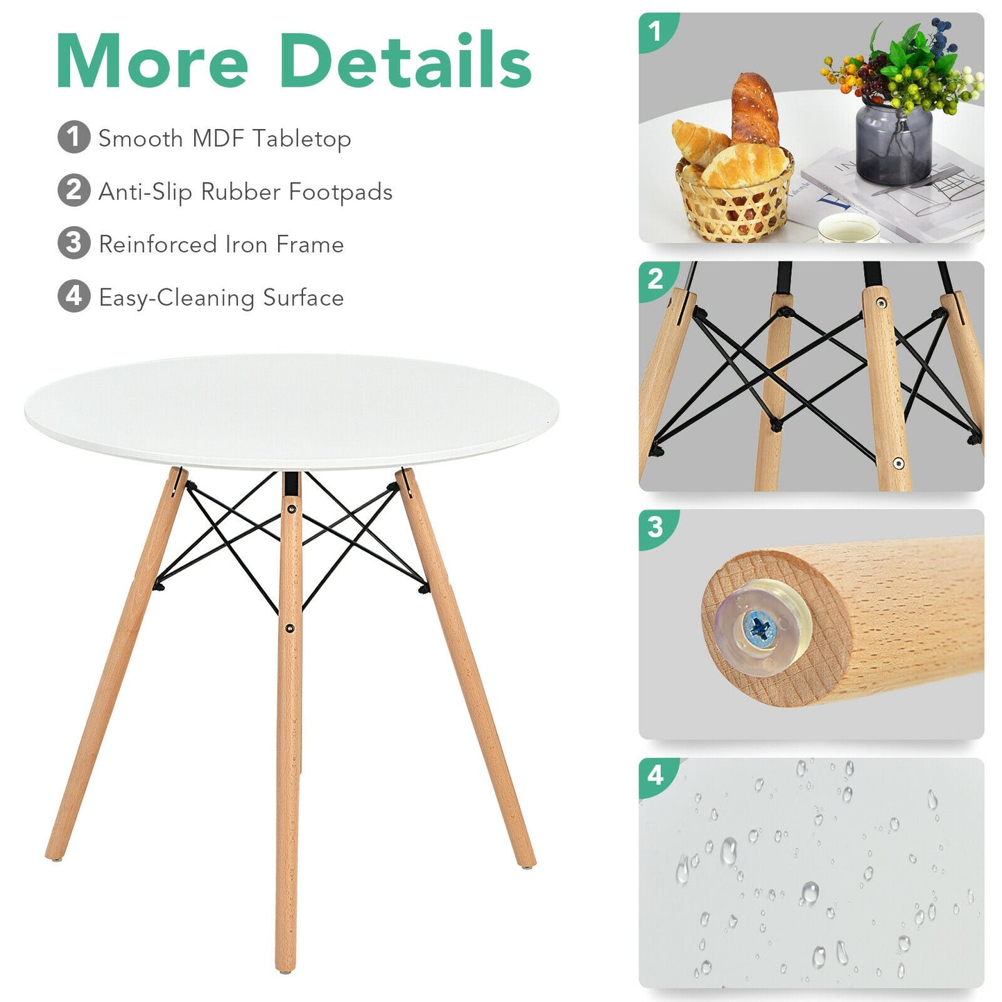 5 Piece Dining Set with Solid Wood Legs in White for Modern Kitchens