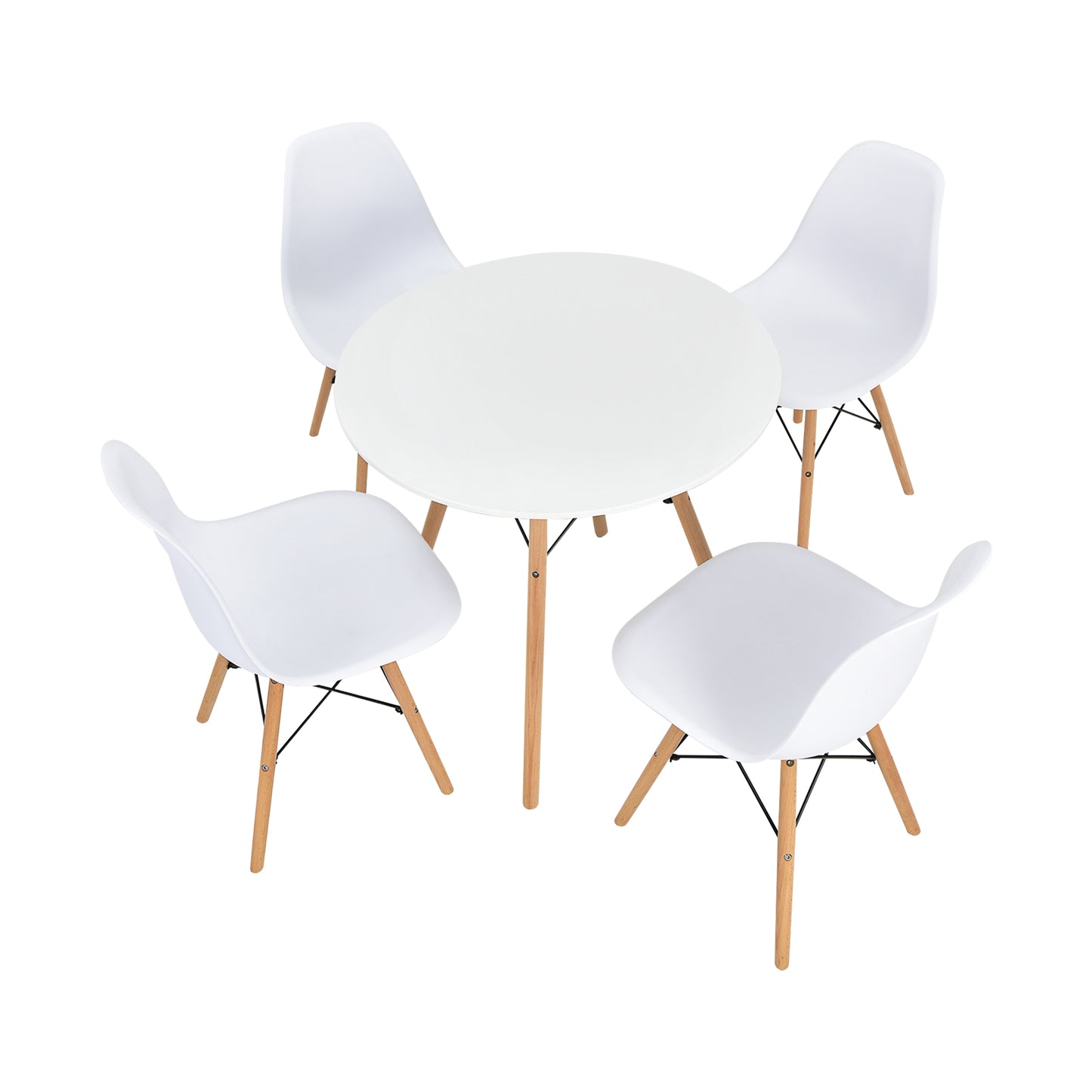 5 Piece Dining Set with Solid Wood Legs in White for Modern Kitchens