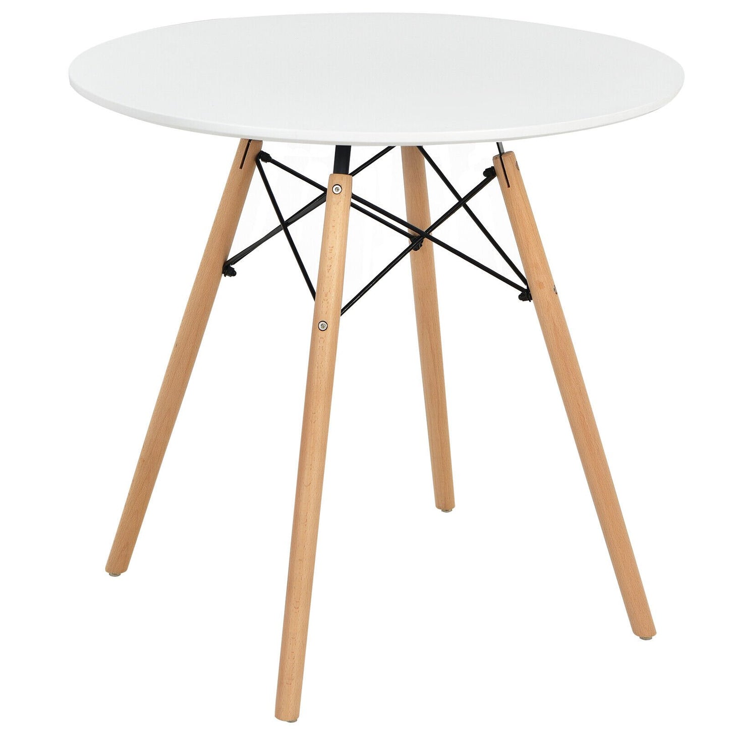 Contemporary White Round Table with Natural Wood Legs for Dining