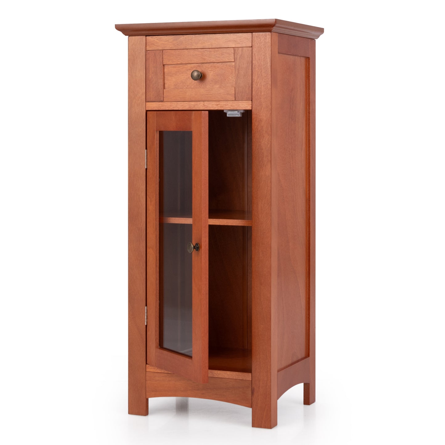 Modern Freestanding Bathroom Cabinet with Glass Door and Adjustable Storage
