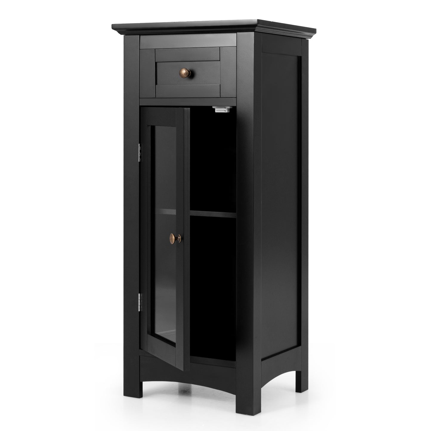 Modern Freestanding Bathroom Cabinet with Glass Door and Adjustable Storage