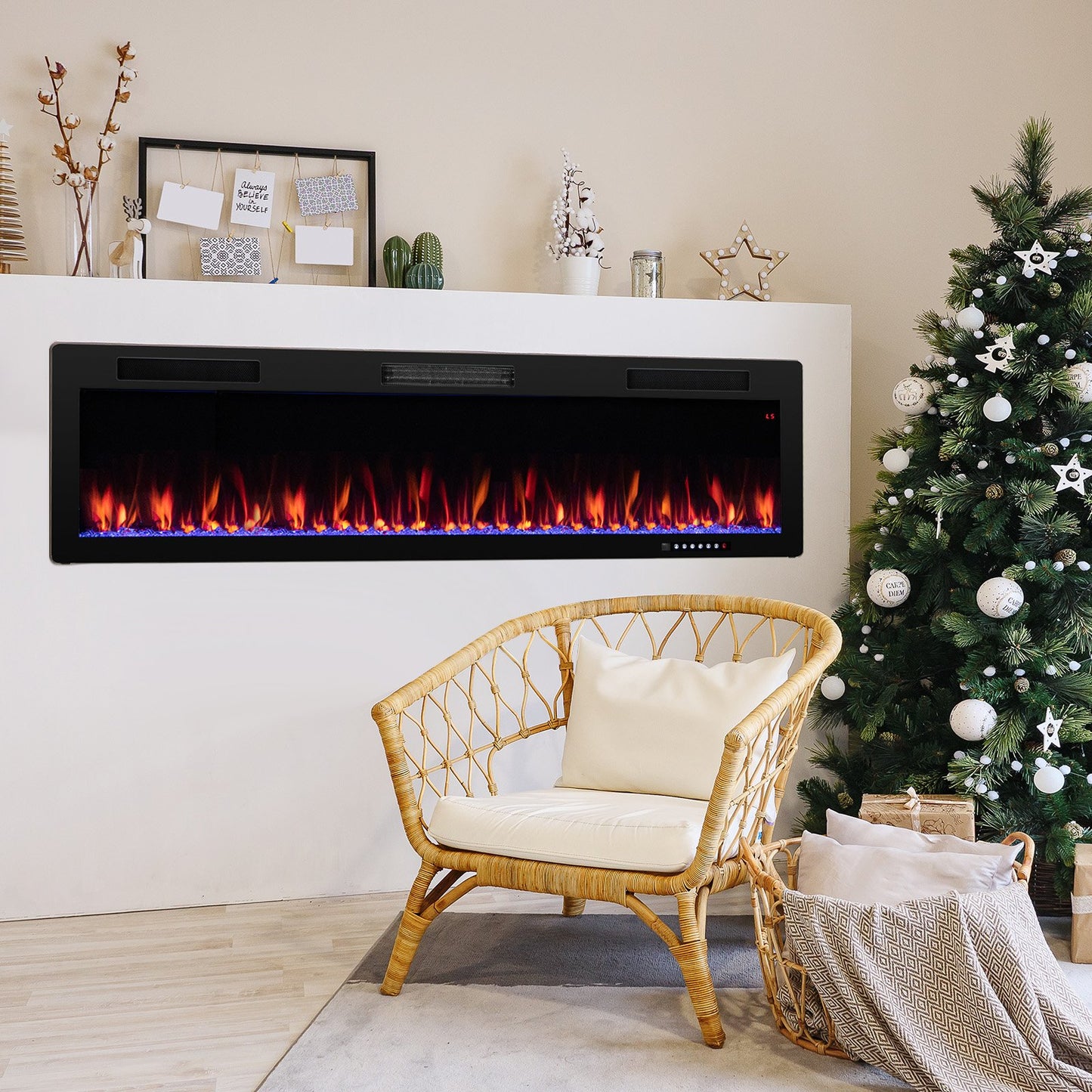 40/50/60 Inch Electric Fireplace for Recessed or Wall Mounted Installation, Fits 2' x 6' Stud