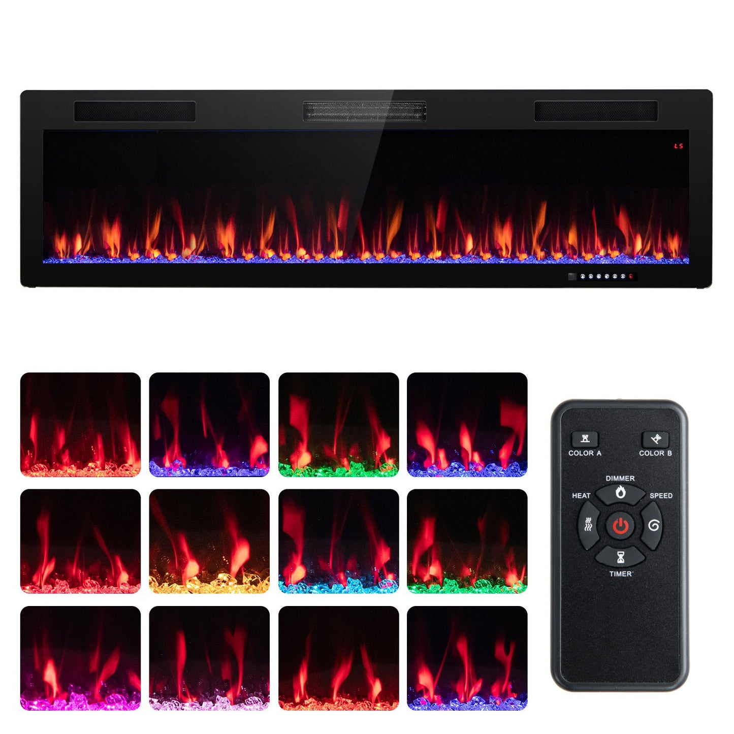 40/50/60 Inch Electric Fireplace for Recessed or Wall Mounted Installation, Fits 2' x 6' Stud