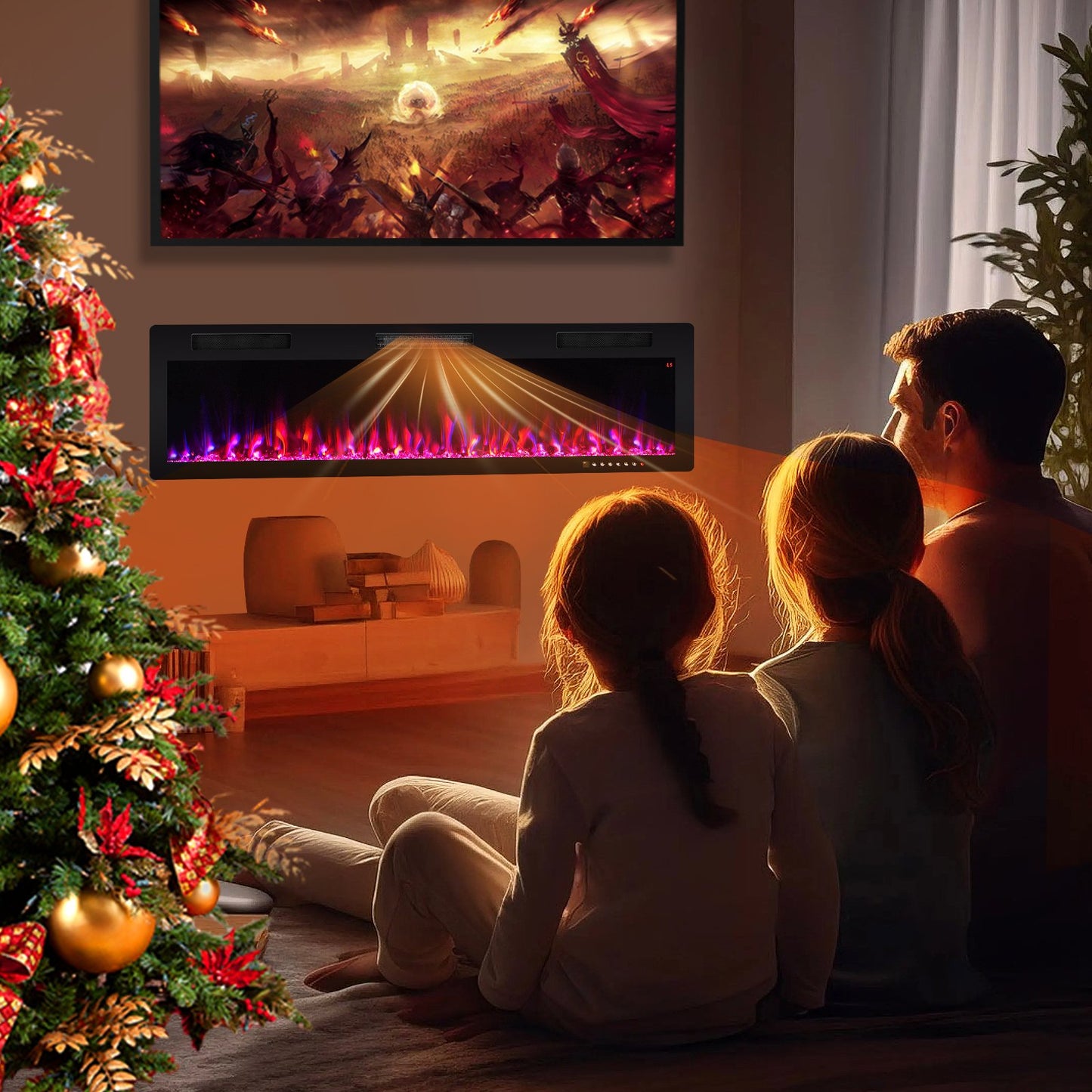 40/50/60 Inch Electric Fireplace for Recessed or Wall Mounted Installation, Fits 2' x 6' Stud