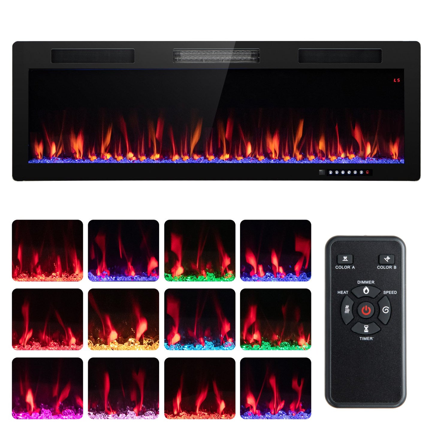 40/50/60 Inch Electric Fireplace for Recessed or Wall Mounted Installation, Fits 2' x 6' Stud