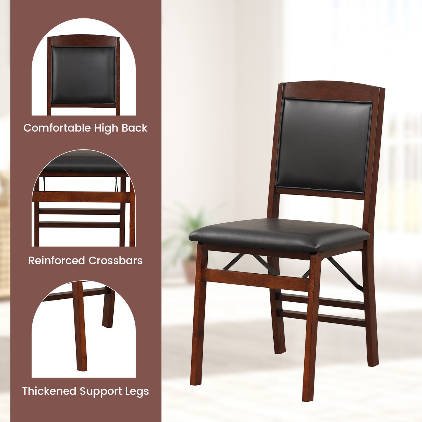 2-Piece Folding Dining Chairs with Padded Seat and High Backrest