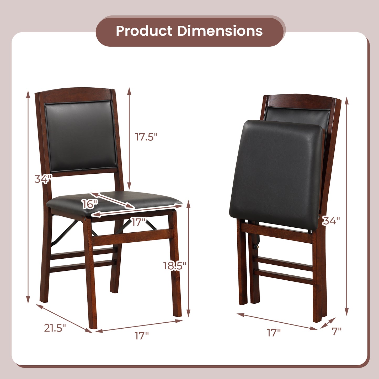 2-Piece Folding Dining Chairs with Padded Seat and High Backrest