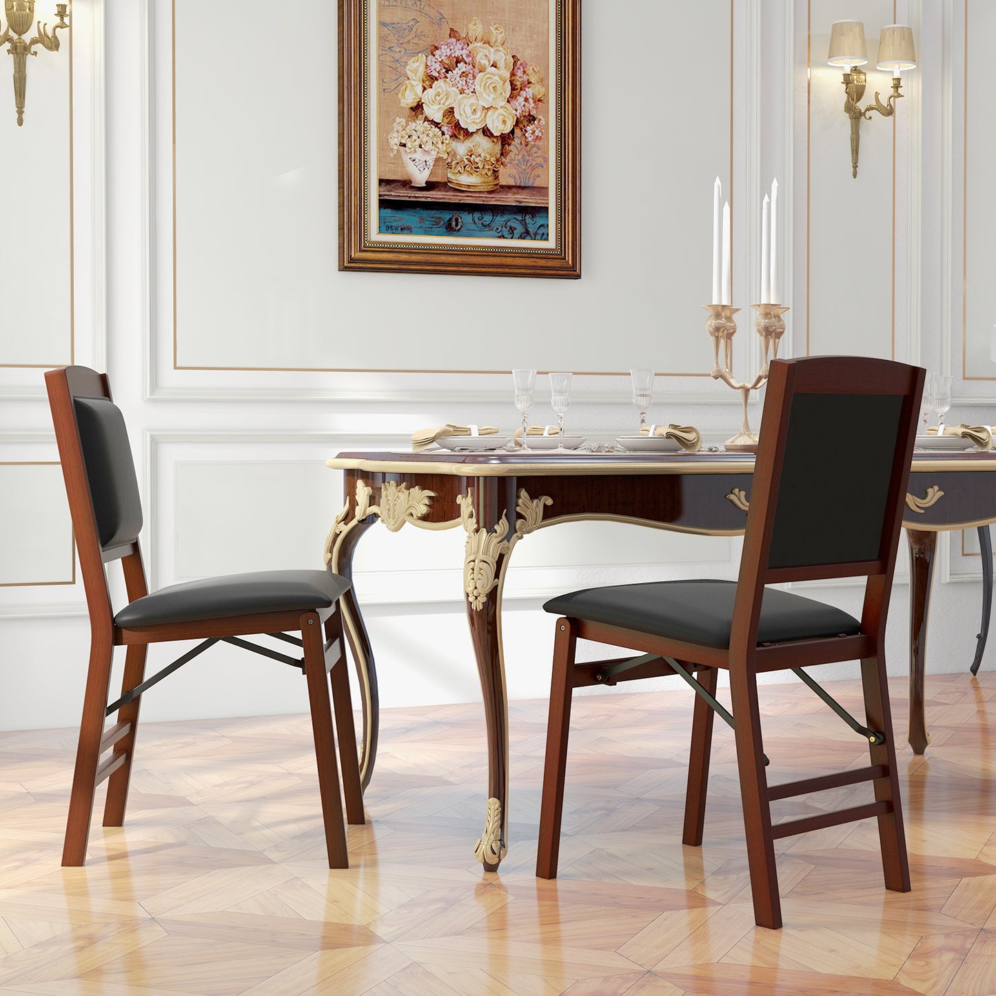 2-Piece Folding Dining Chairs with Padded Seat and High Backrest