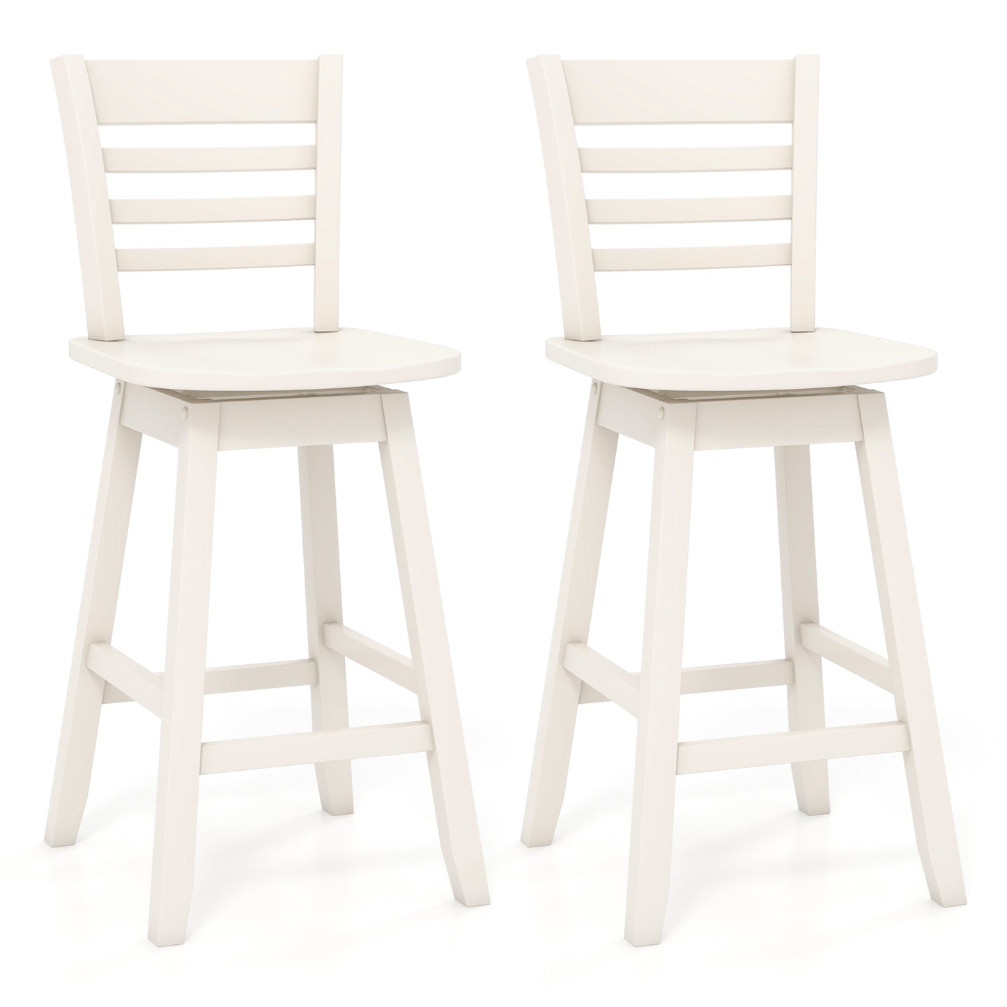 Wooden Counter Bar Chairs Set of 2 with Supportive Footrest in While Finish