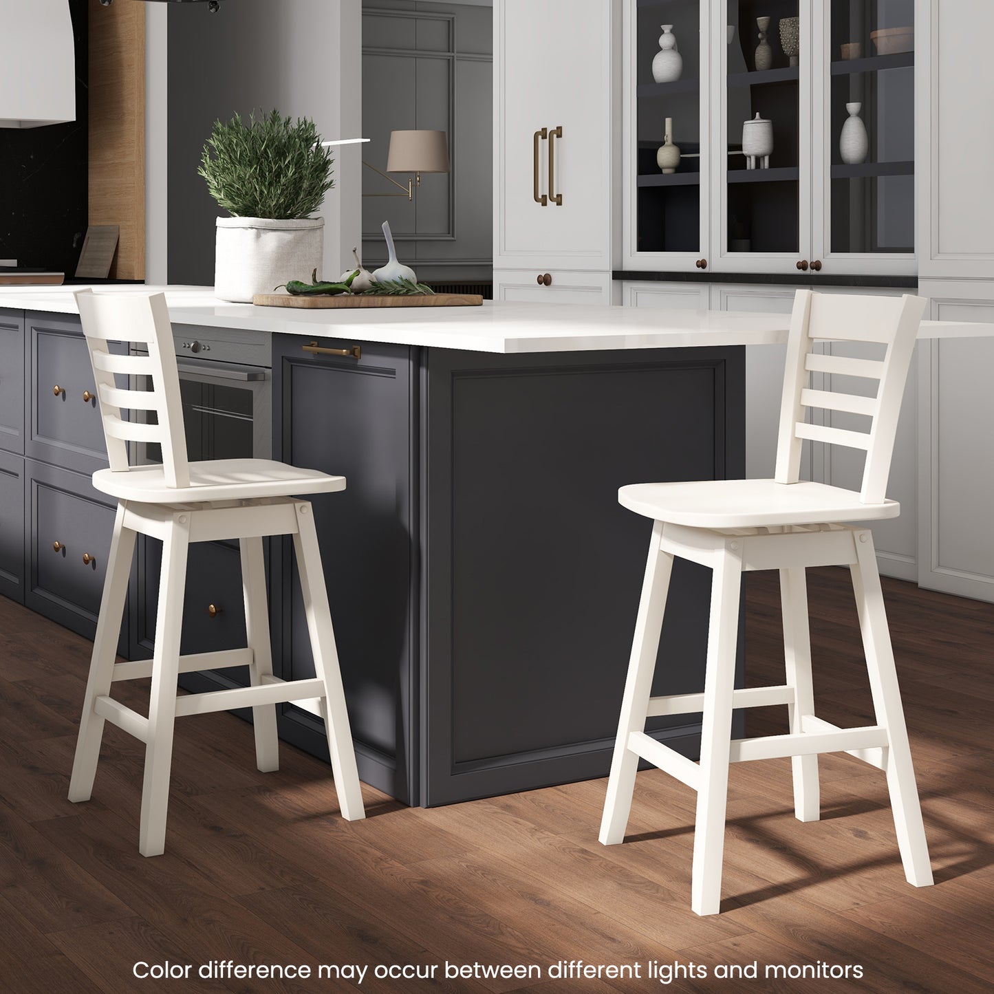 Wooden Counter Bar Chairs Set of 2 with Supportive Footrest in While Finish