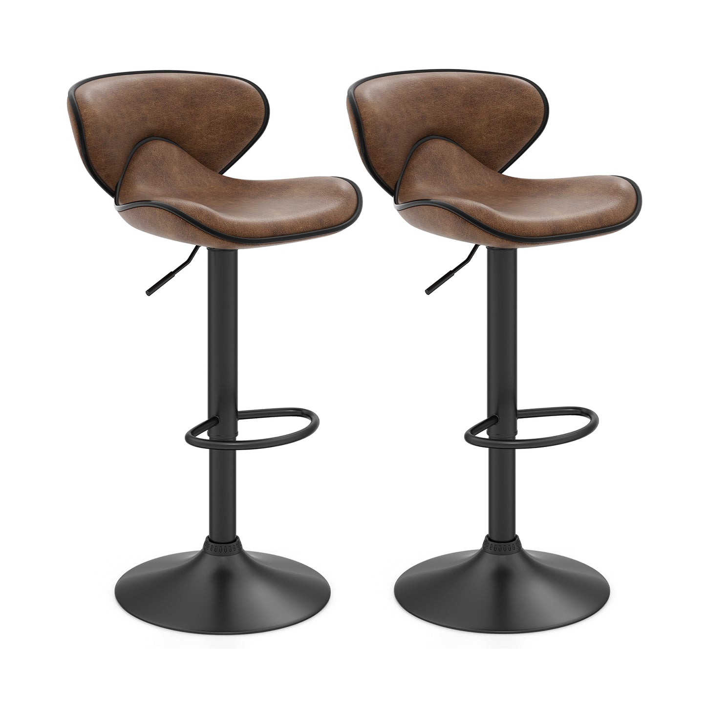 Adjustable Swivel Bar Chairs Set of 2 with Footrest and Cushioned Seat for Kitchen or Bar