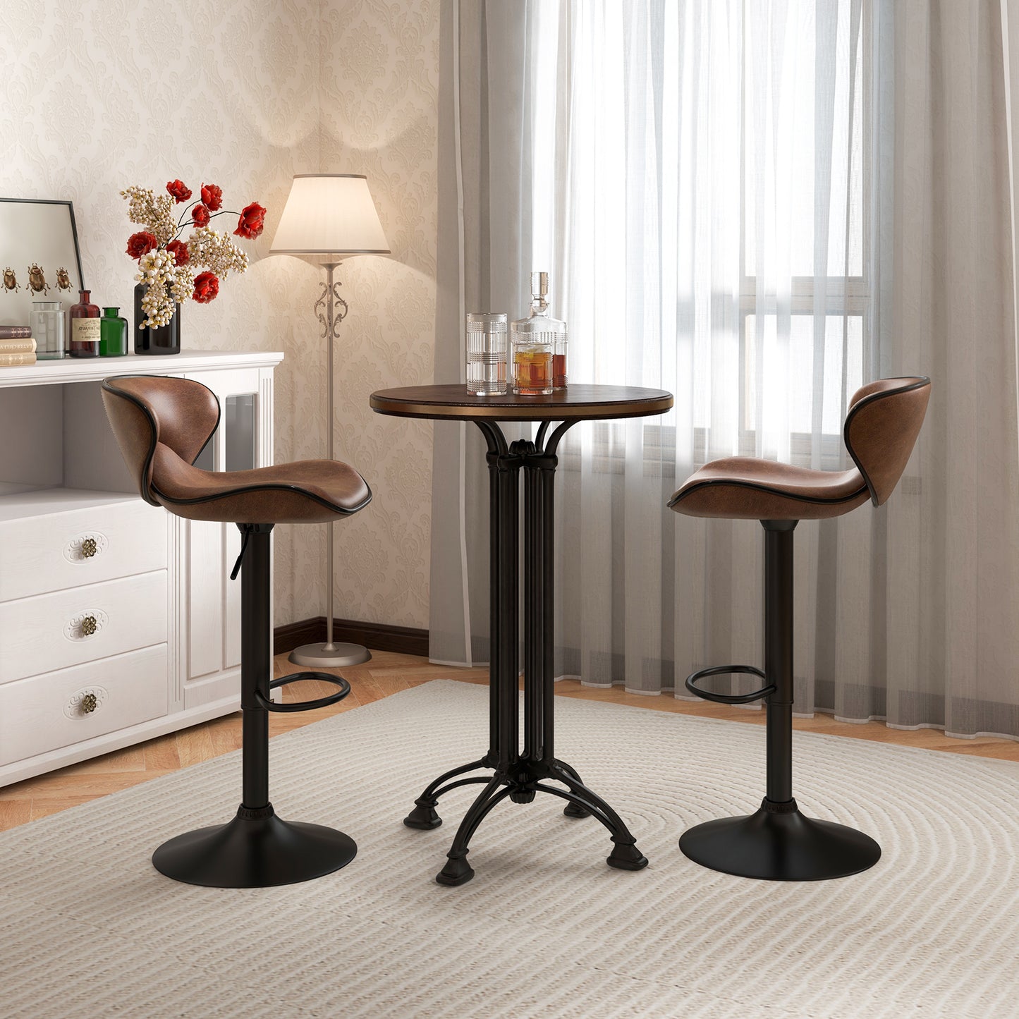 Adjustable Swivel Bar Chairs Set of 2 with Footrest and Cushioned Seat for Kitchen or Bar