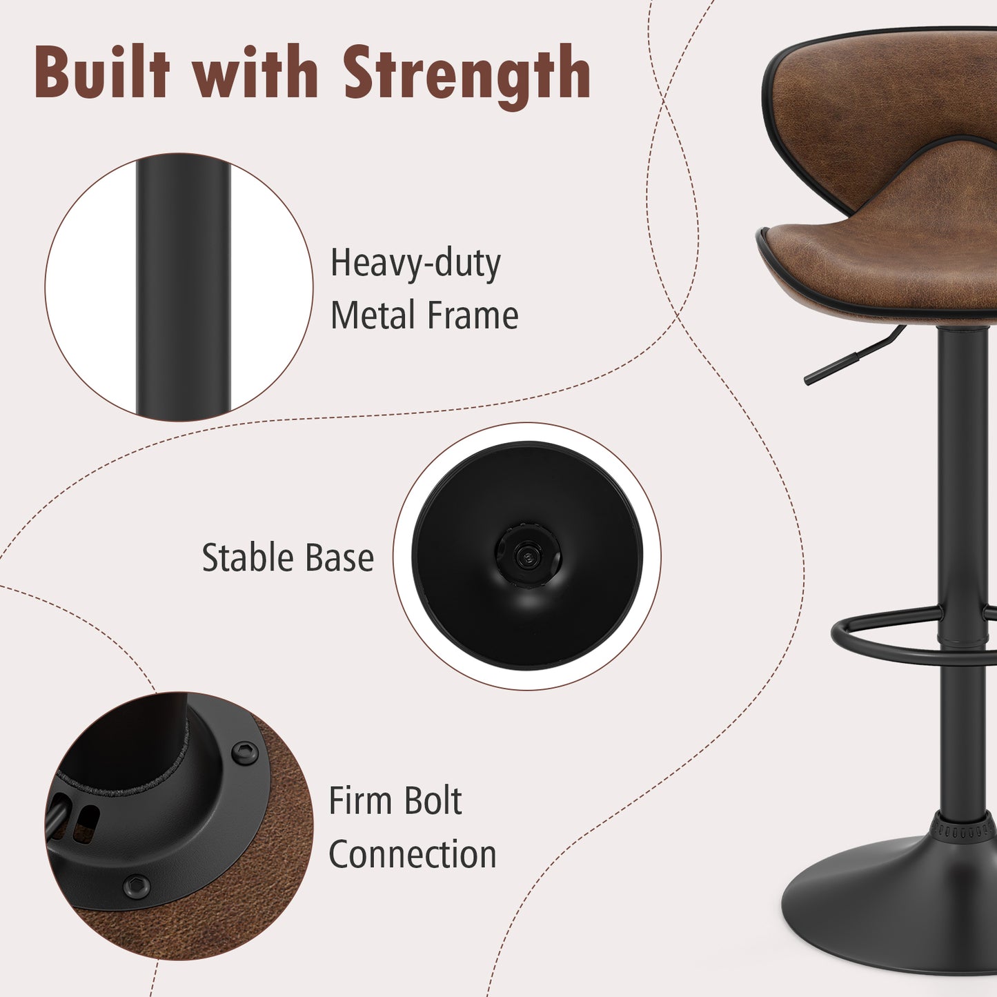 Adjustable Swivel Bar Chairs Set of 2 with Footrest and Cushioned Seat for Kitchen or Bar
