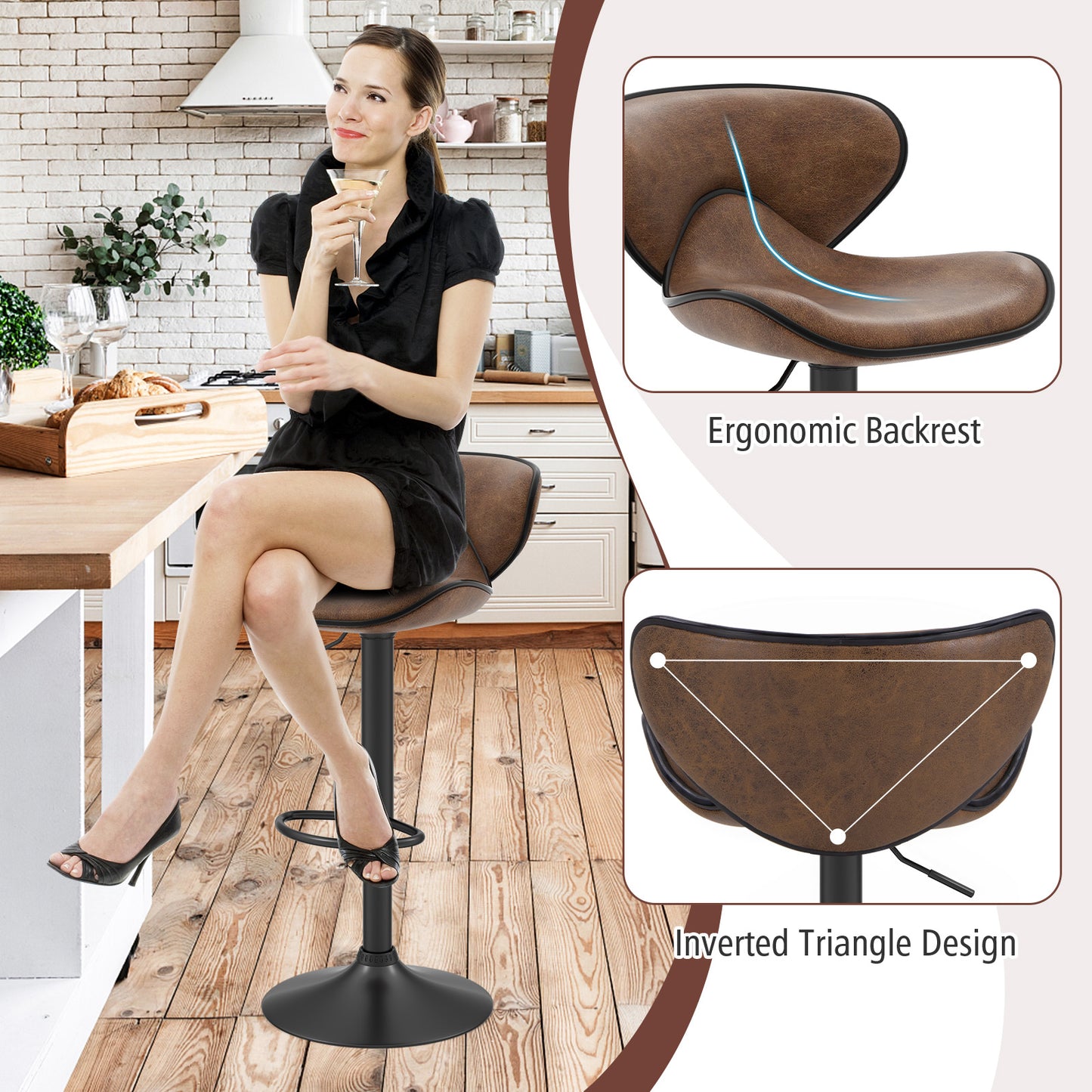 Adjustable Swivel Bar Chairs Set of 2 with Footrest and Cushioned Seat for Kitchen or Bar