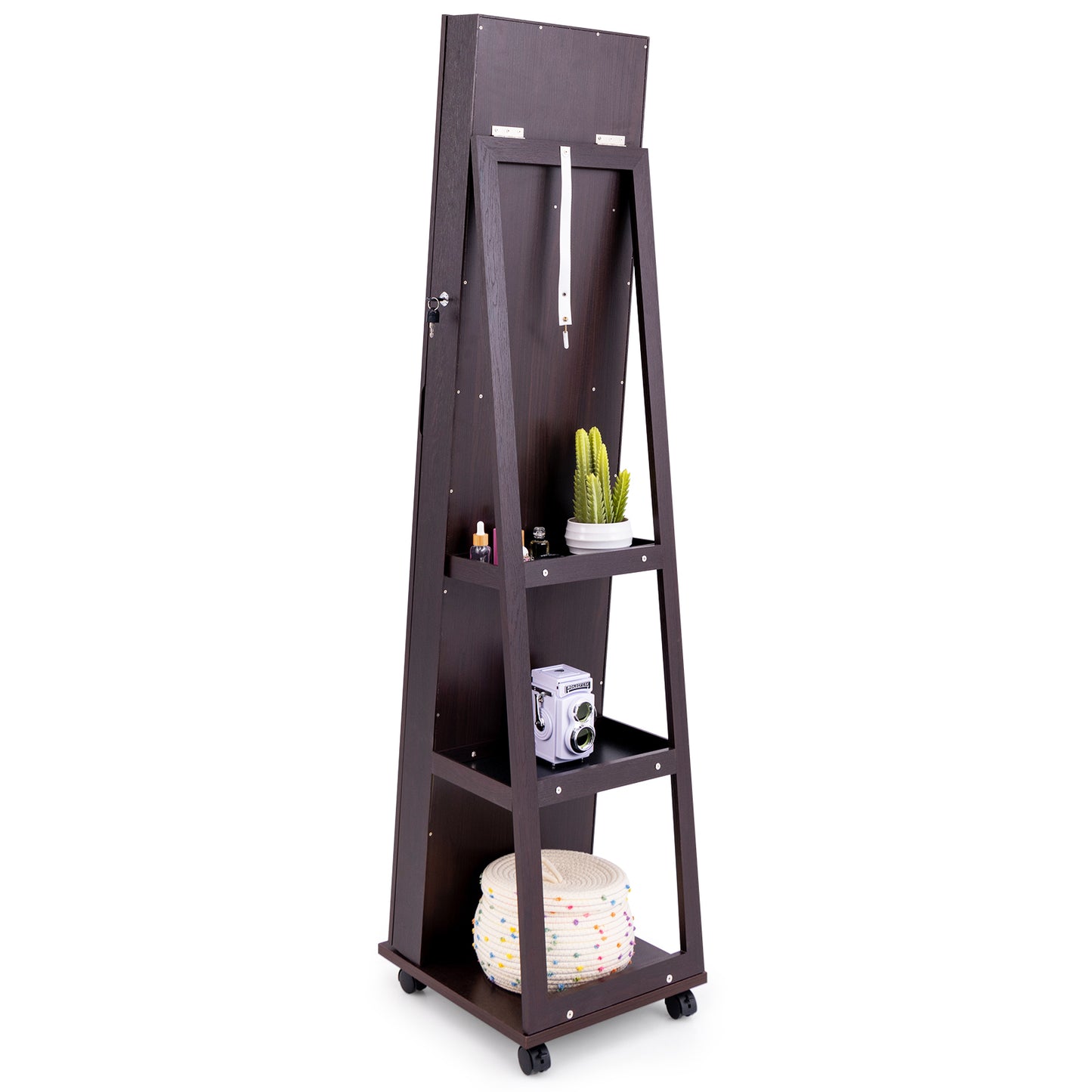 64 Inch Lockable Jewelry Armoire with Built-In LED Makeup Mirror, Large Storage, and Full-Length Mirror – Purple