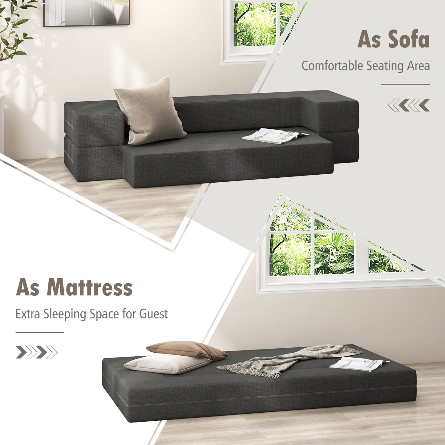 Convertible Folding Sofa Bed with Memory Foam and Washable Cover, 8 Inch Twin