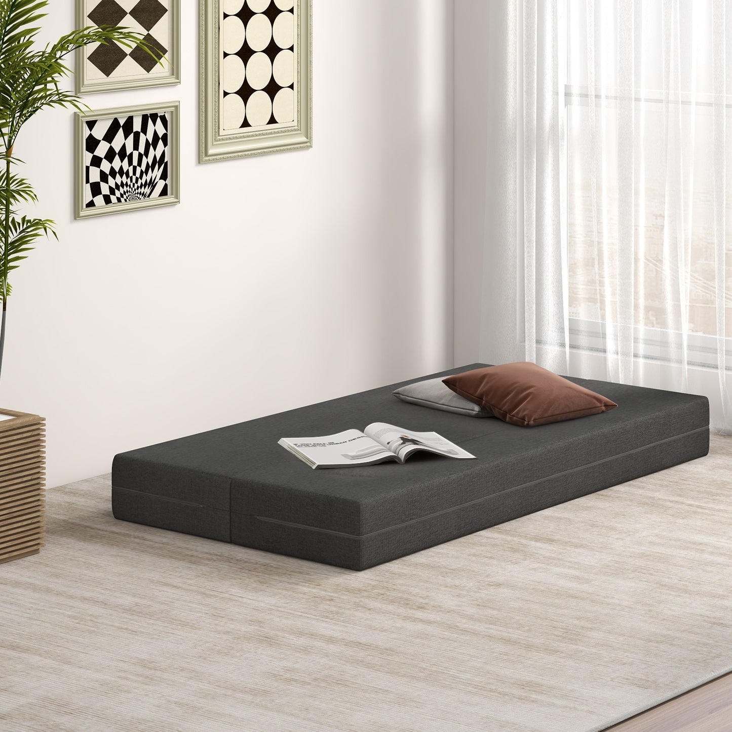 Convertible Folding Sofa Bed with Memory Foam and Washable Cover, 8 Inch Twin
