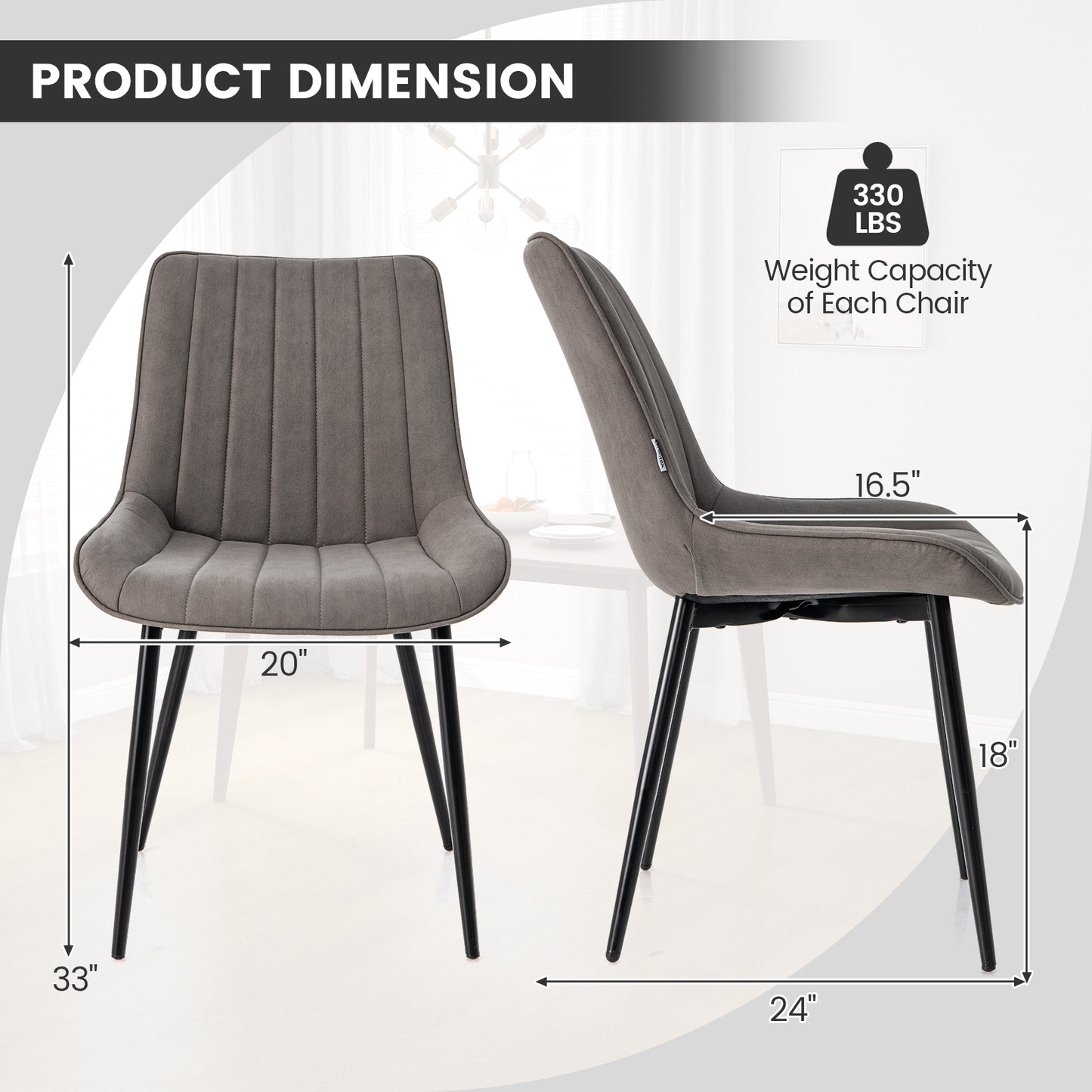 Modern Faux Leather Dining Chairs with Padded Seat and Metal Legs - Grey, Set of 2